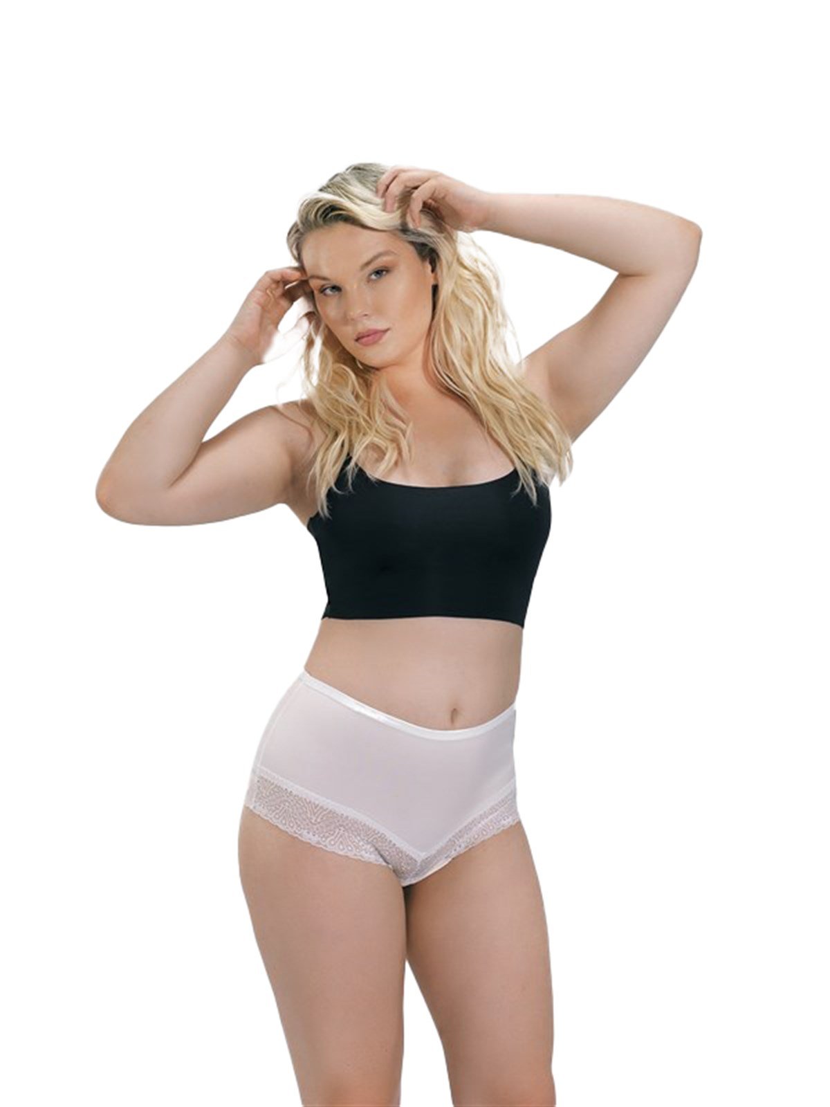 Krem Dantel Detaylı Yüksek Bel Büyük Beden Kadın Bikini Külot