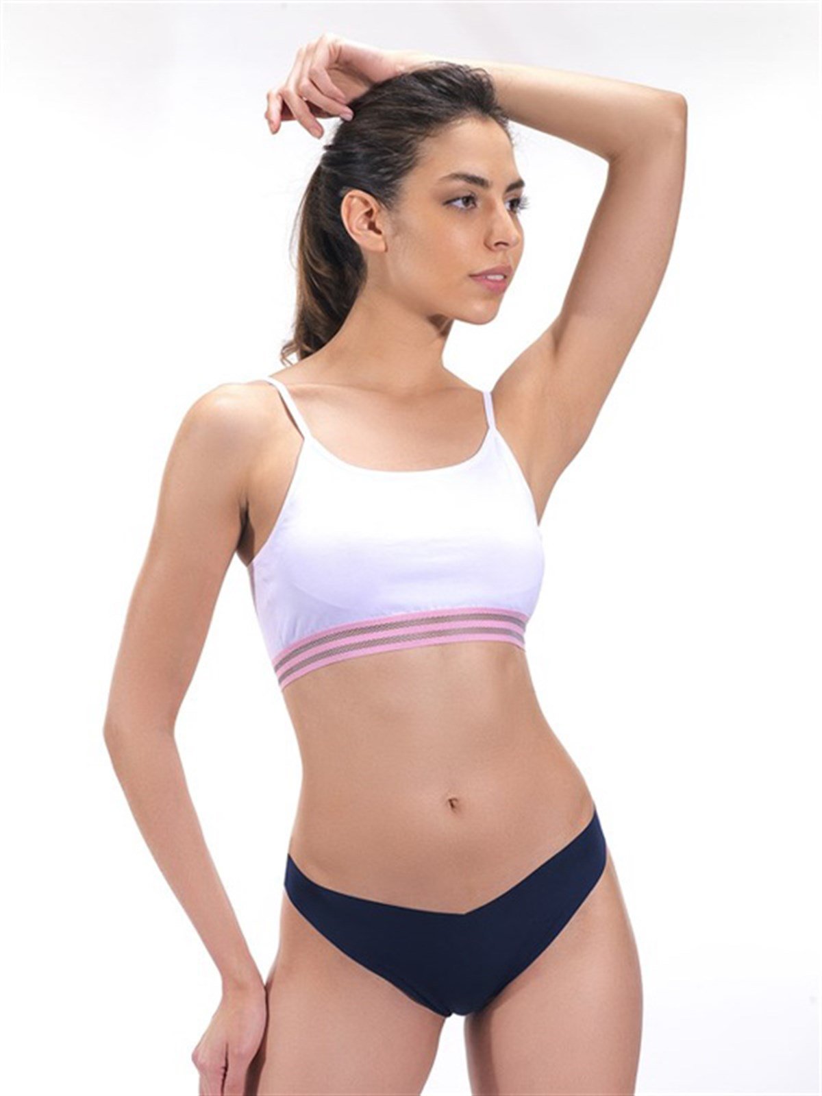Krem İnce Askılı Spor Kaplı Pamuk Balensiz Kadın Bralet Sütyen