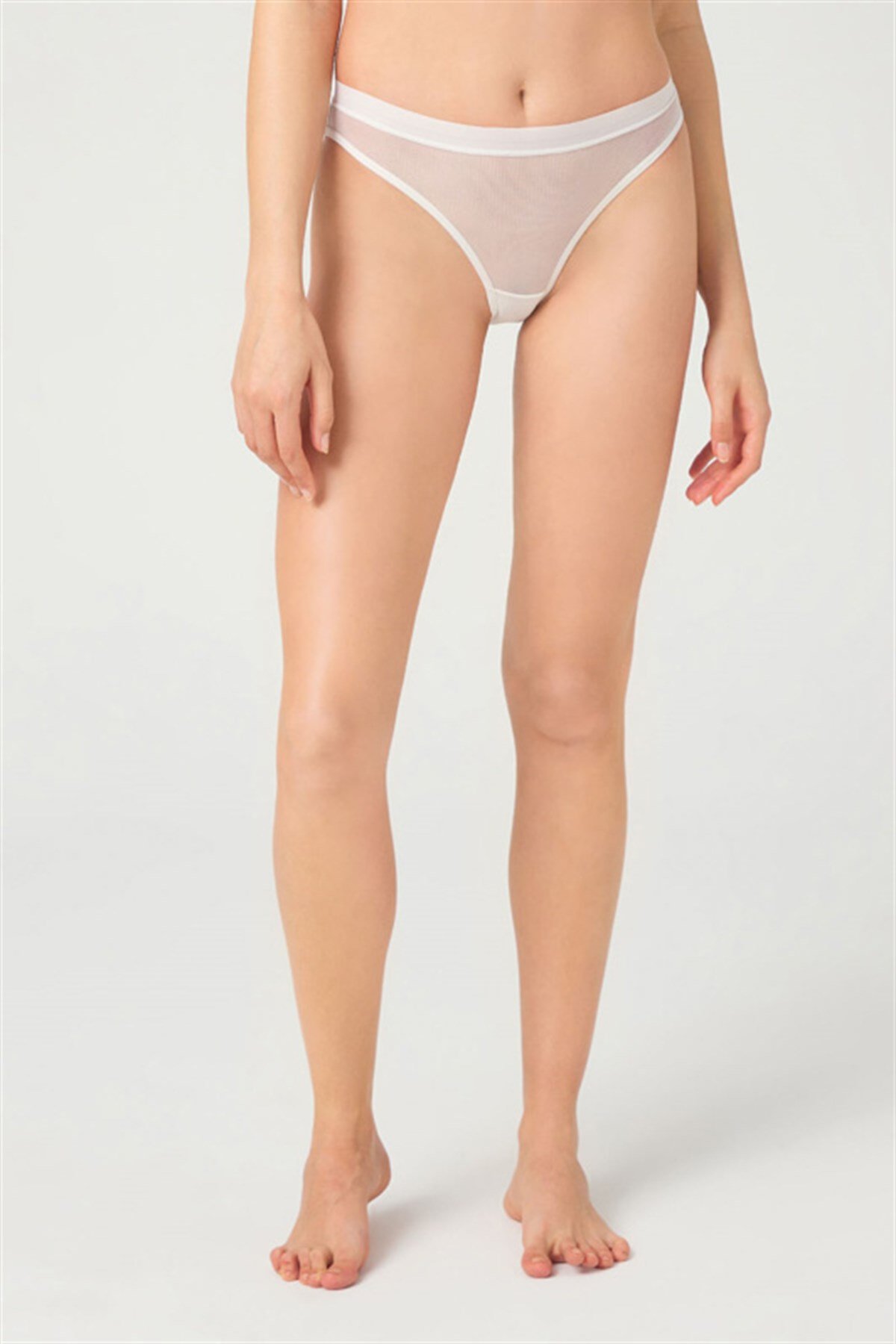 Krem Transparan Taş İşleme Kadın Bikini Külot