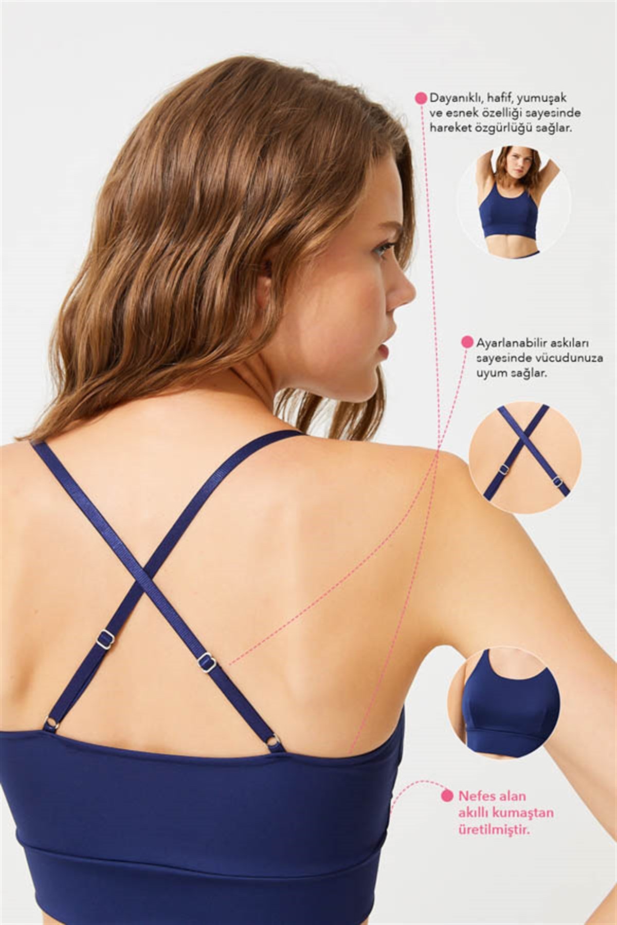 Lacivert Ayarlanabilir Askılı Hafif Destekli Crop Top Büstiyer