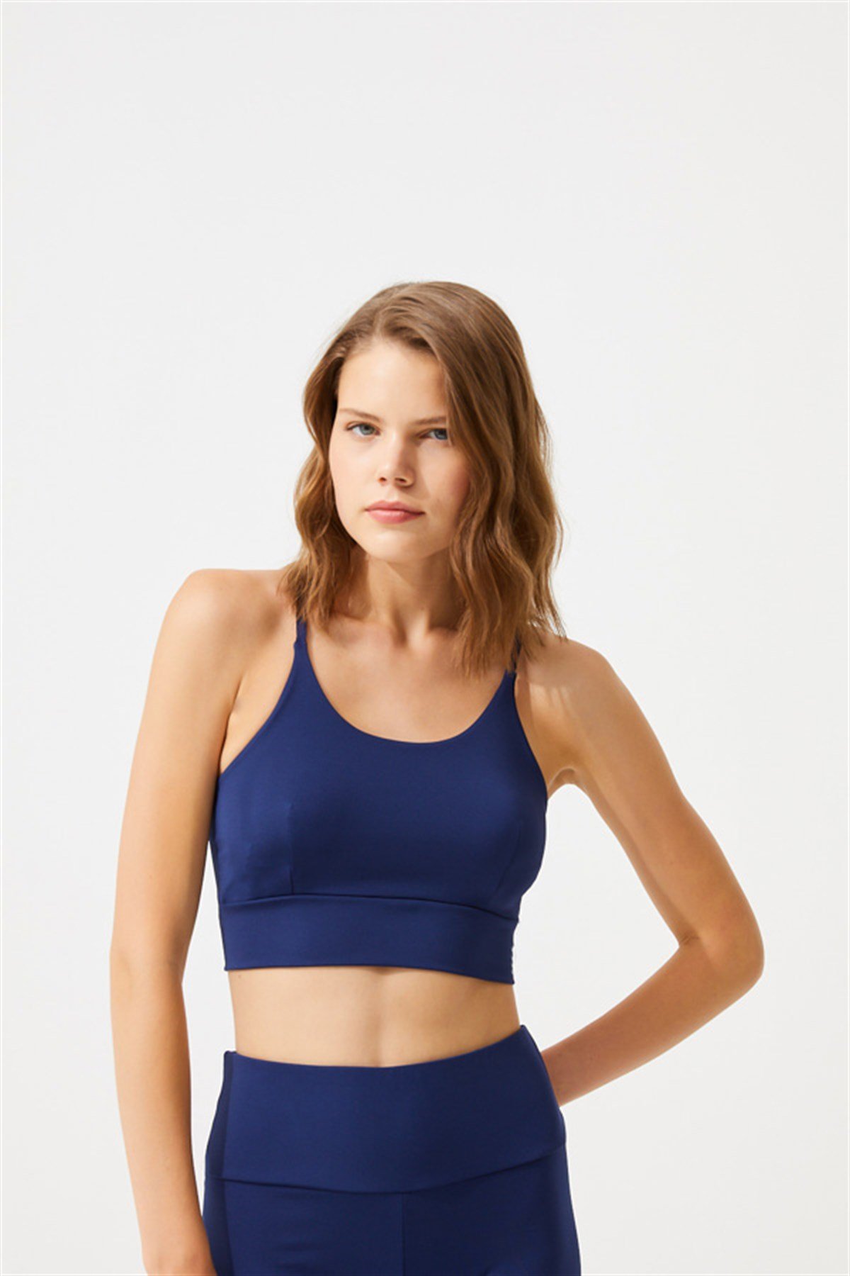 Lacivert Ayarlanabilir Askılı Hafif Destekli Crop Top Büstiyer