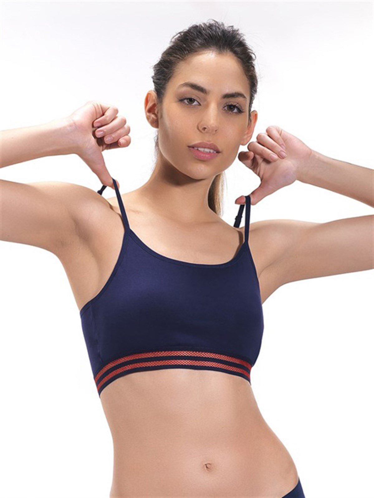 Lacivert İnce Askılı Spor Kaplı Pamuk Kadın Bralet Sütyen