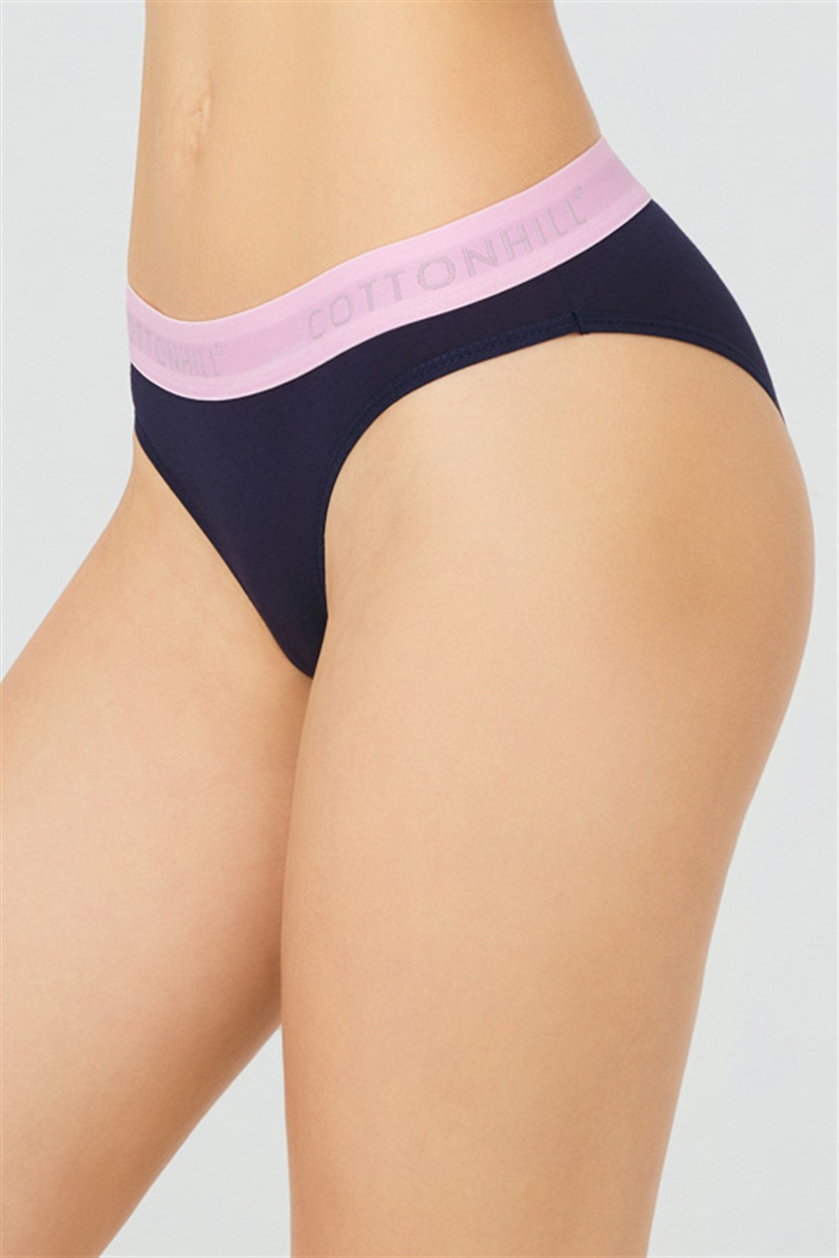 Lacivert Pembe Lastikli Pamuklu Basic Bikini Külot