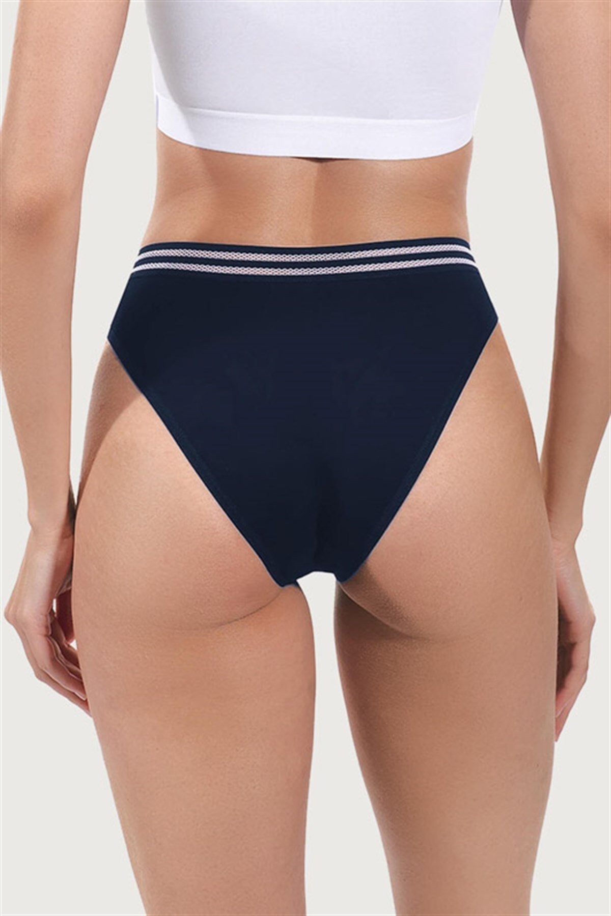 Lacivert Spor Basic Şerit Lastikli Pamuk Kadın Bikini Külot