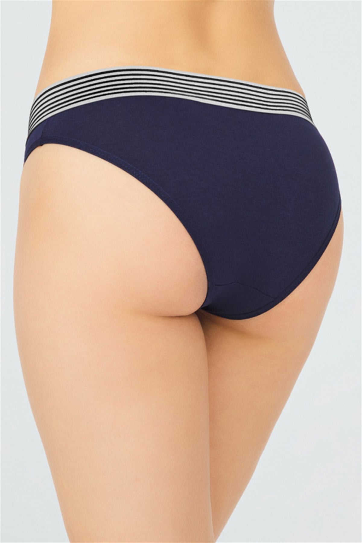 Lacivert Spor Basic Şerit Lastikli Pamuk Kadın Bikini Külot
