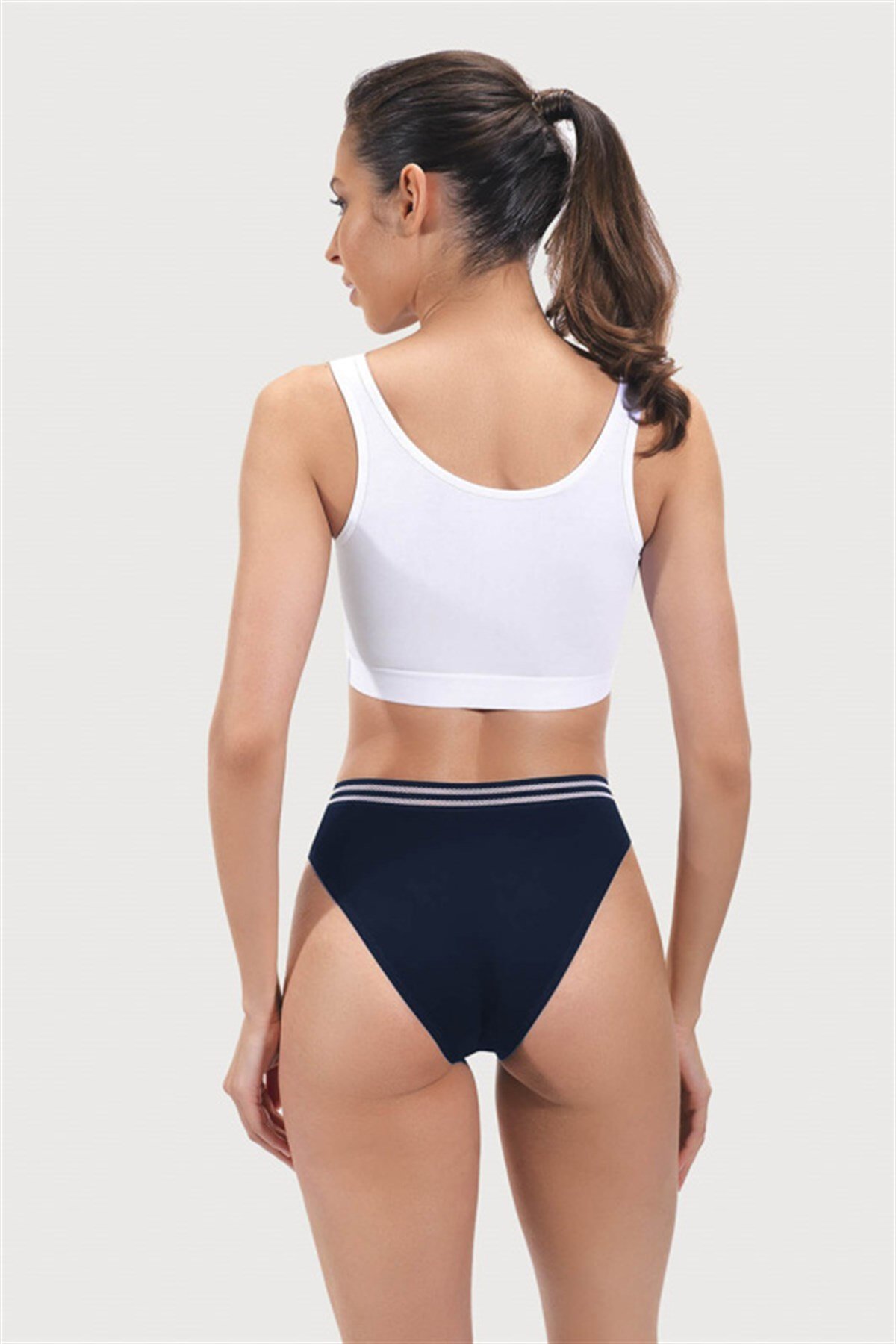 Lacivert Spor Basic Şerit Lastikli Pamuk Kadın Bikini Külot
