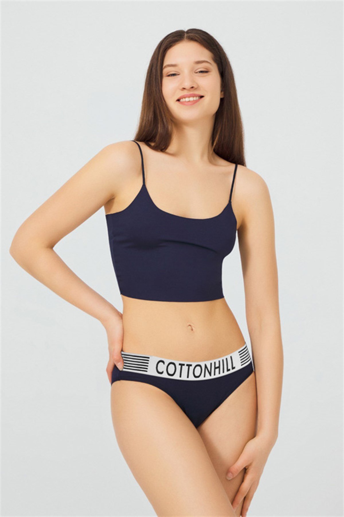 Lacivert Spor Basic Şerit Lastikli Pamuk Kadın Bikini Külot