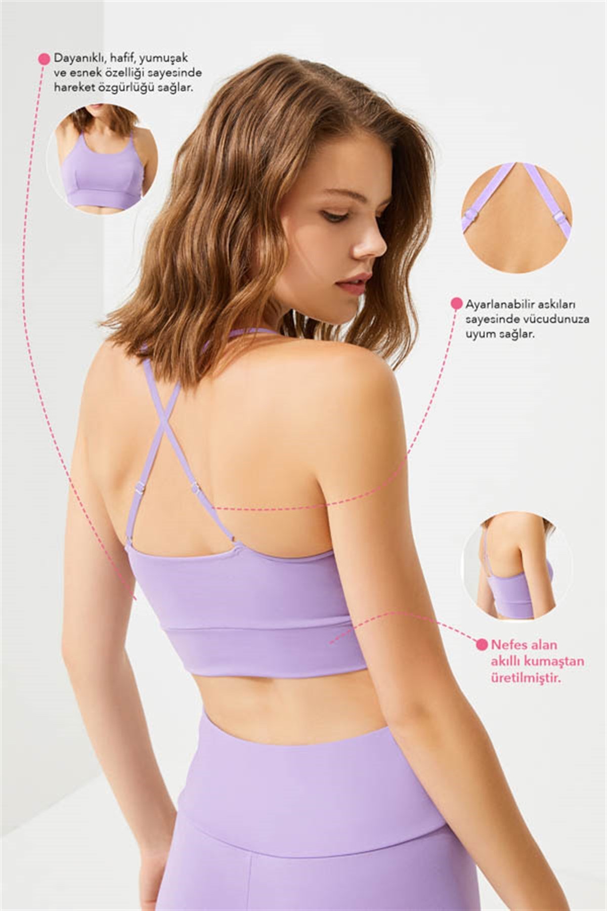 Lila Ayarlanabilir Askılı Hafif Destekli Crop Top Büstiyer