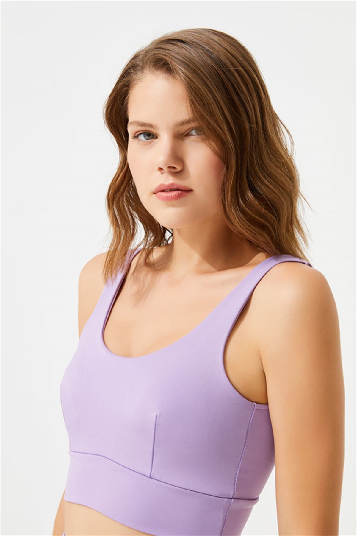 Lila Hafif Destekli Sırt Detaylı Kaplı Crop Top Büstiyer