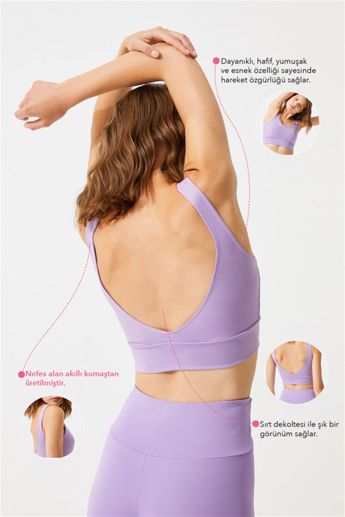 Lila Hafif Destekli Sırt Detaylı Kaplı Crop Top Büstiyer