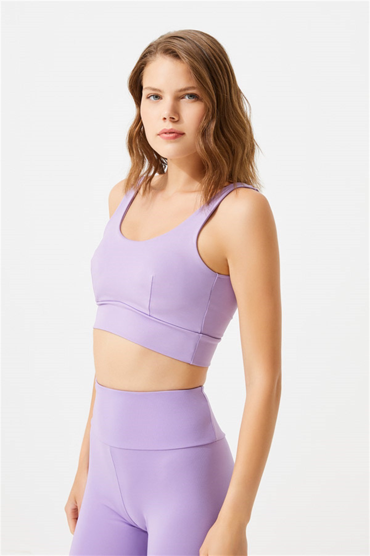 Lila Hafif Destekli Sırt Detaylı Kaplı Crop Top Büstiyer