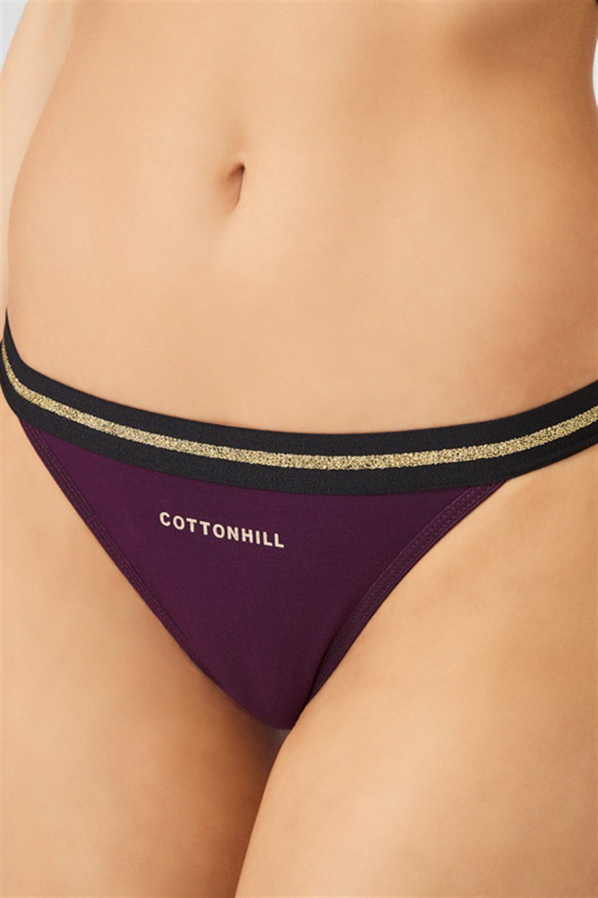 Mürdüm Simli Şerit Lastikli Bikini Külot