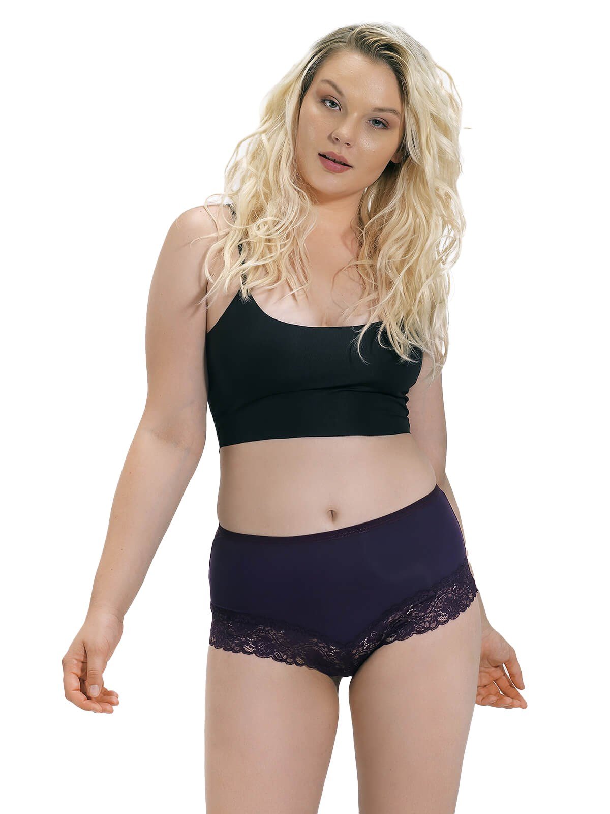 Mürdüm Dantel Detaylı Yüksek Bel Büyük Beden Kadın Bikini Külot