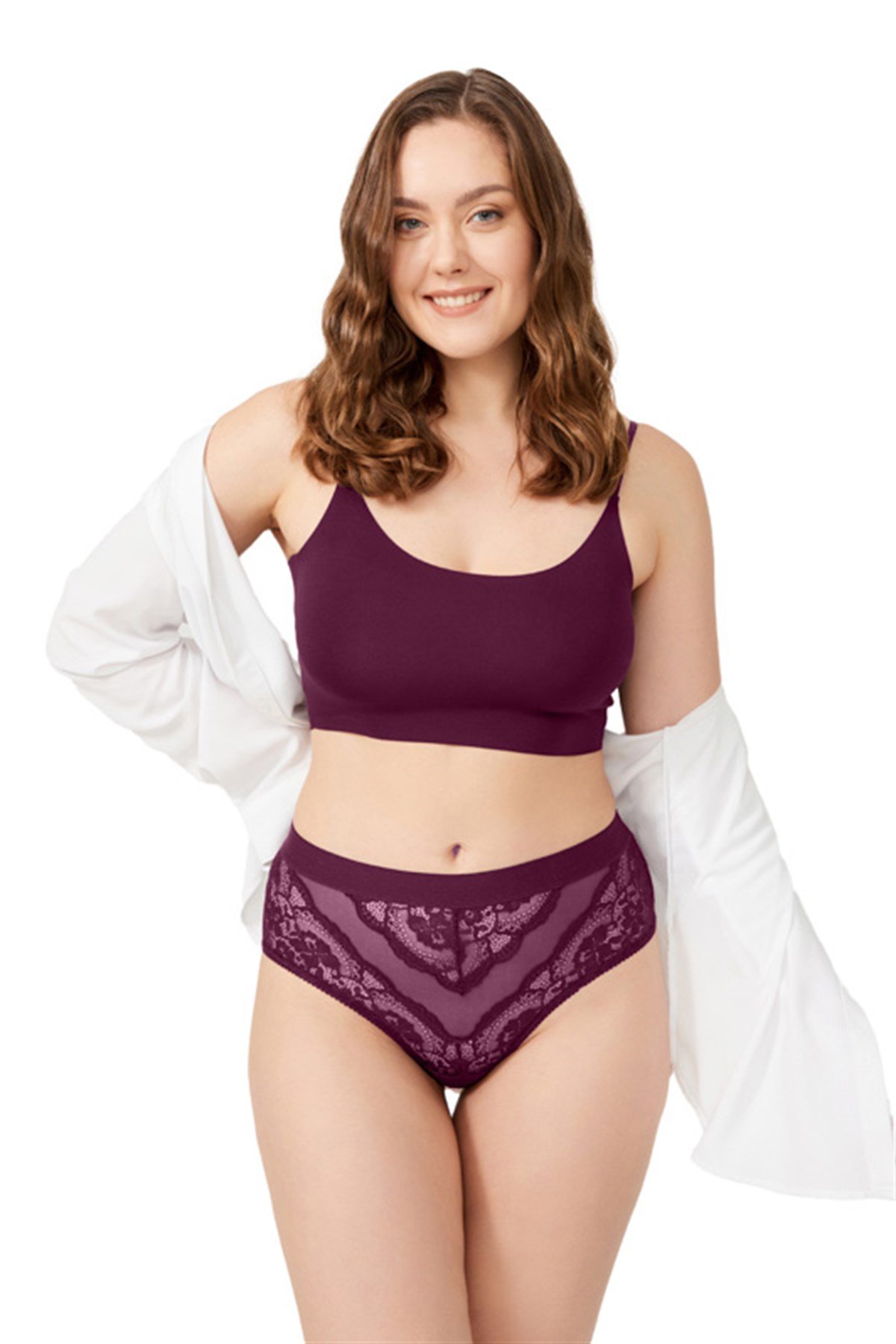 Mürdüm Dantelli Arkası Transparan Büyük Beden Bikini Külot