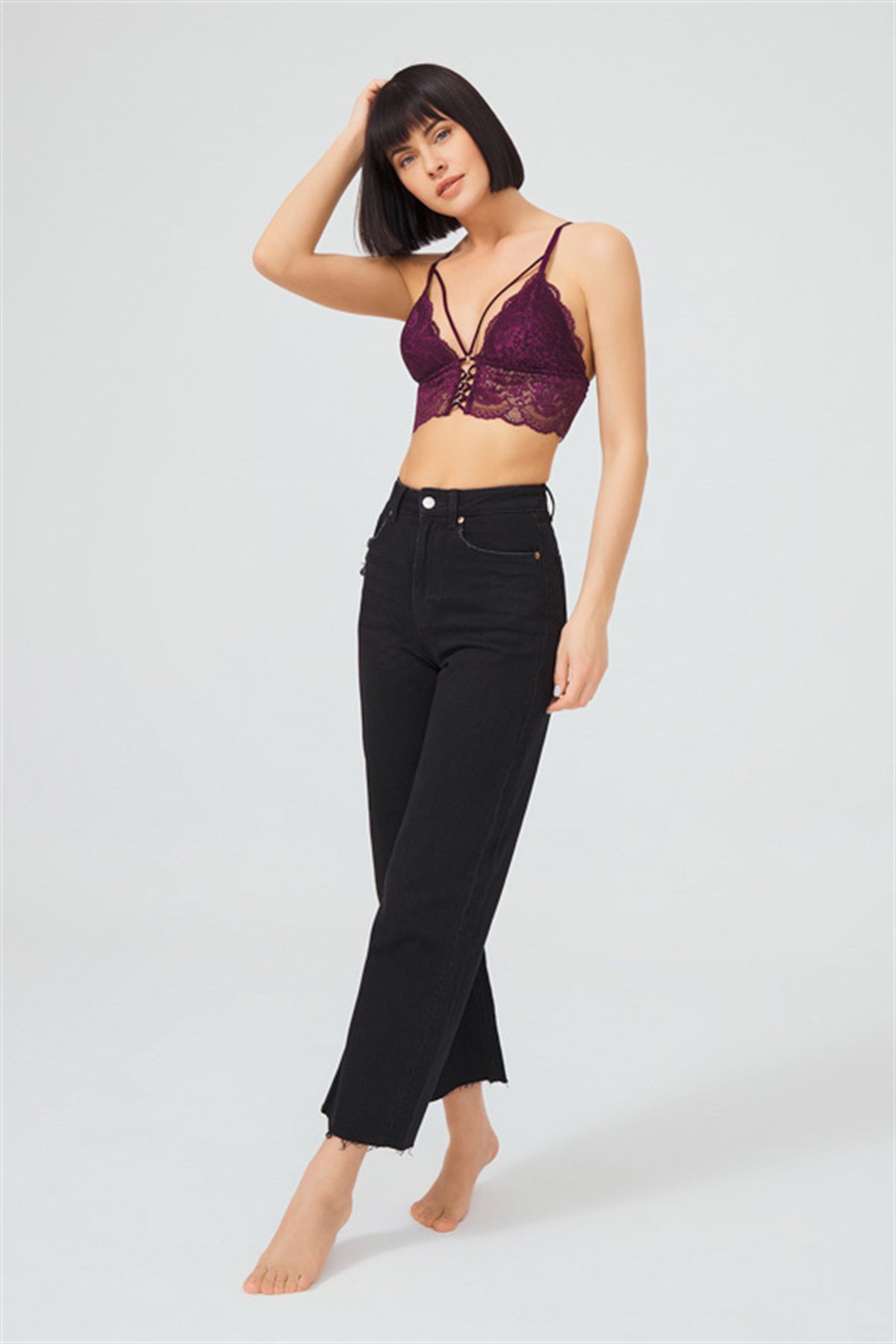 Mürdüm İnce Askılı Kaplı Üçgen Kadın Bralet Büstiyer