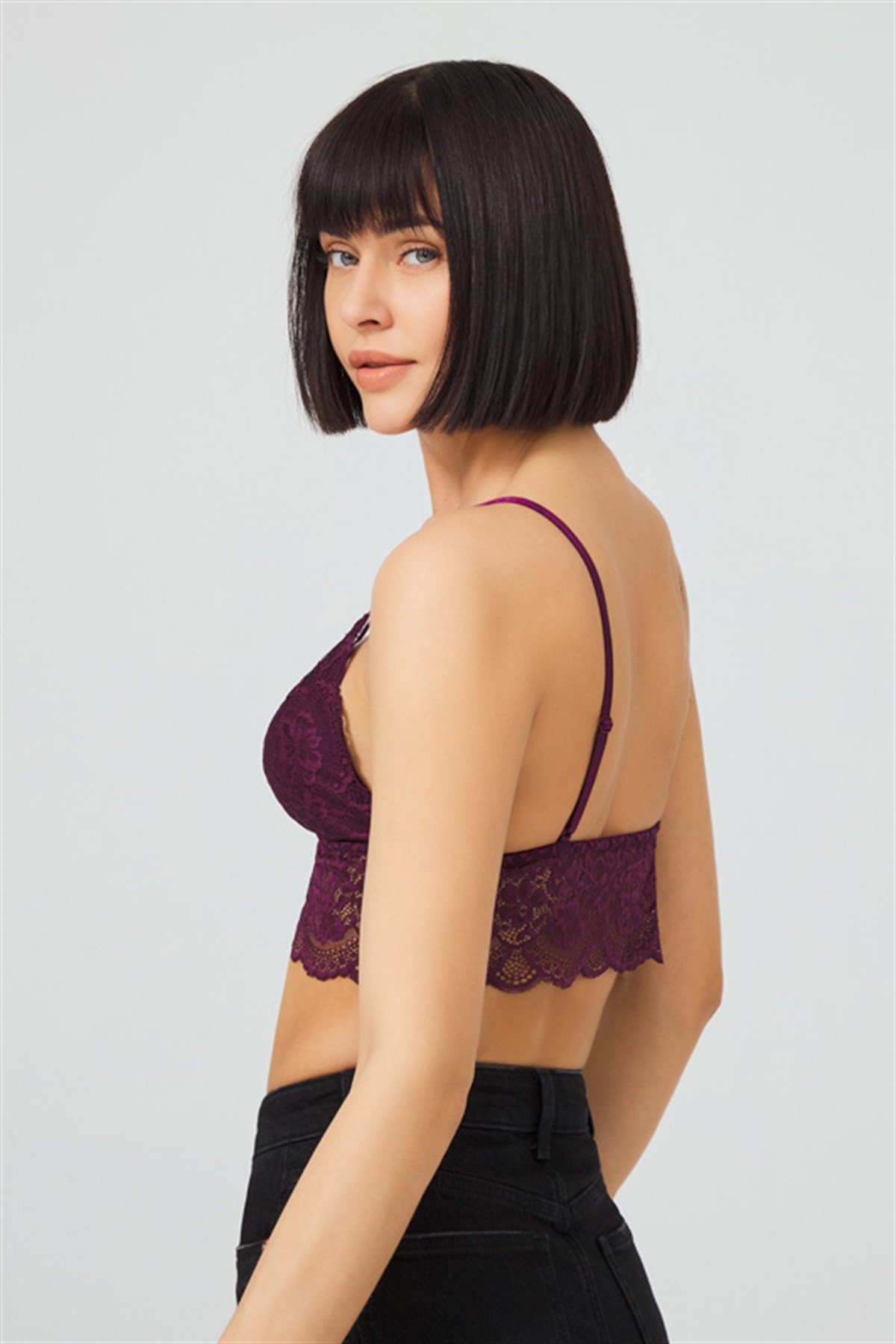 Mürdüm Dantelli İnce Askılı Bralet Büstiyer