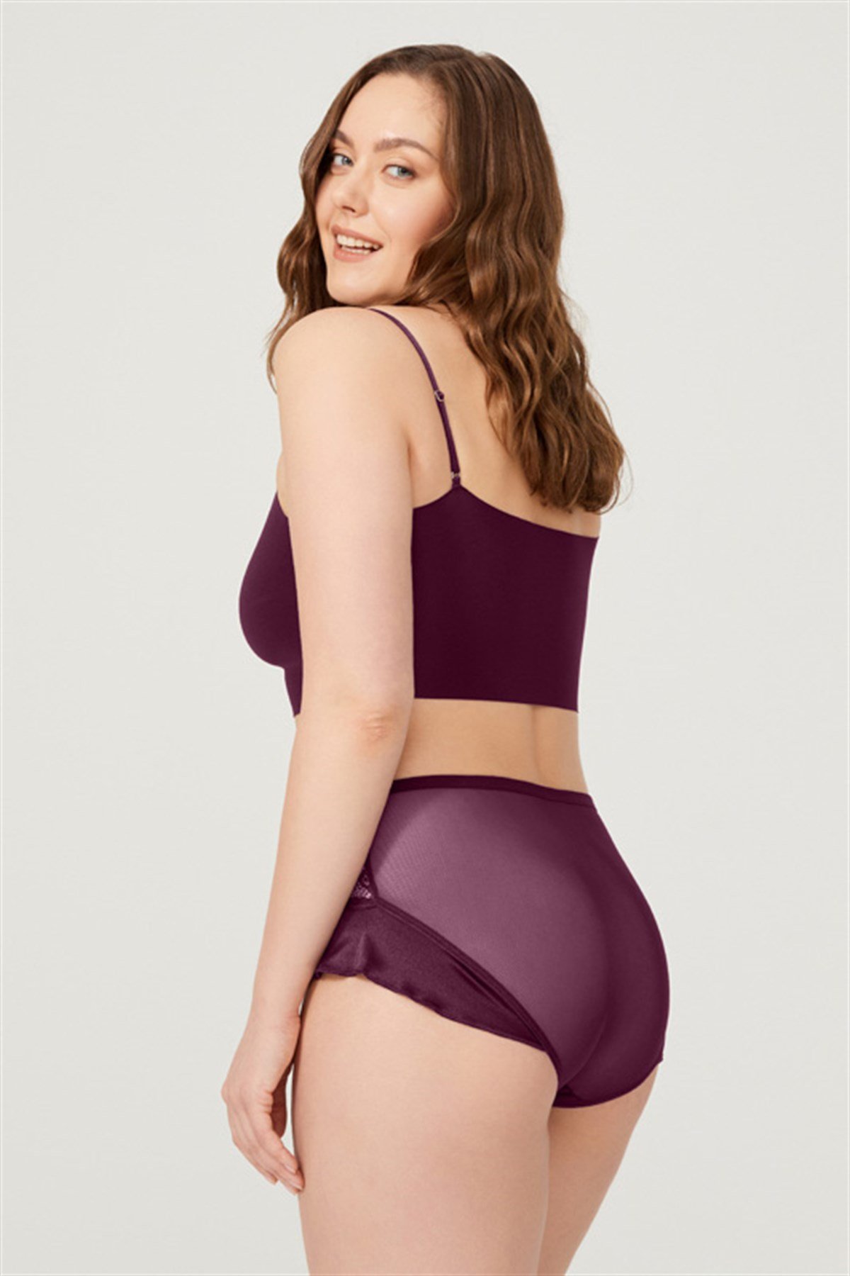Mürdüm Önü Dantel Arkası Transparan Büyük Beden Bikini Külot
