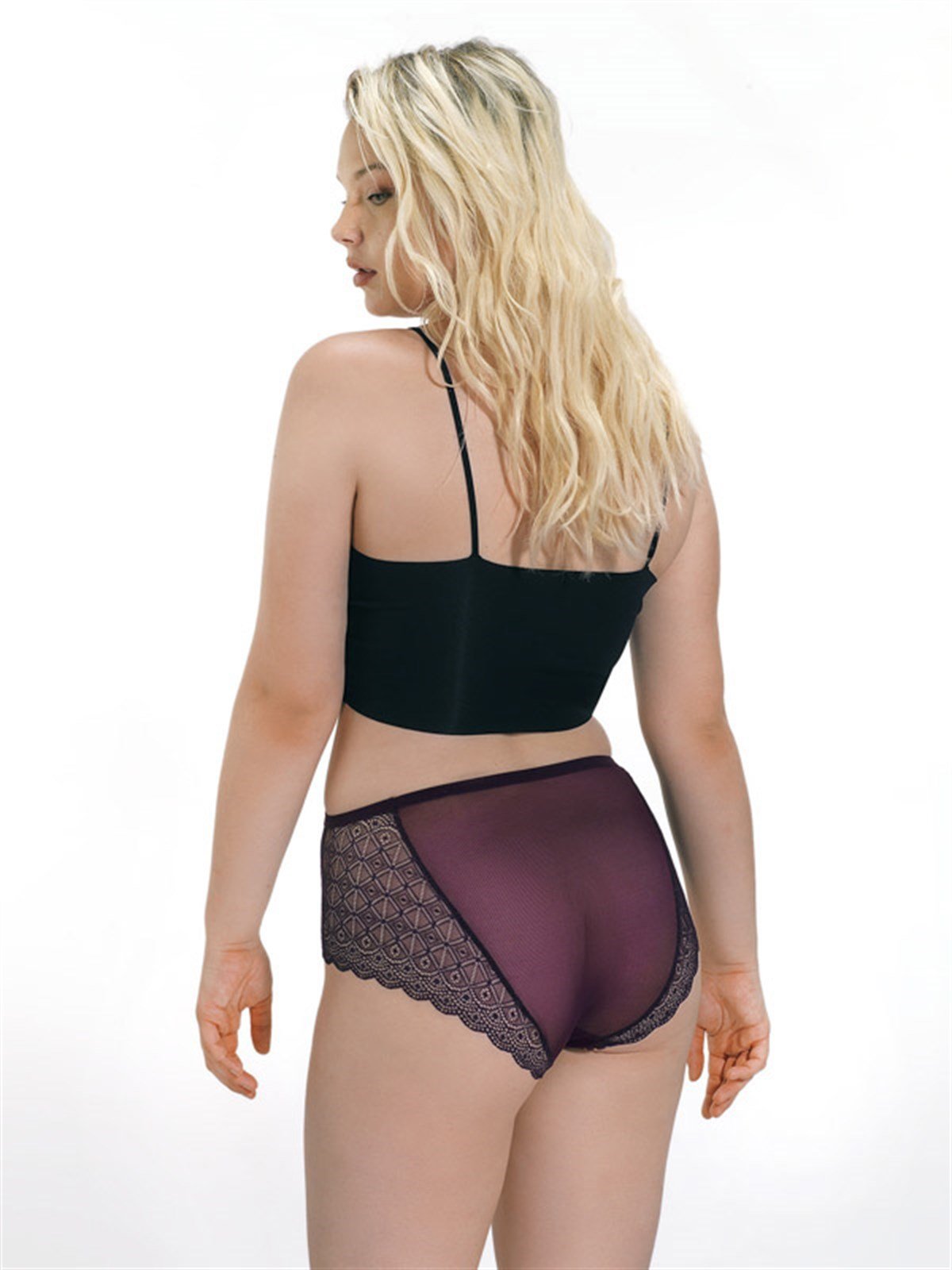 Mürdüm Transparan Yüksek Bel Büyük Beden Kadın Bikini Külot