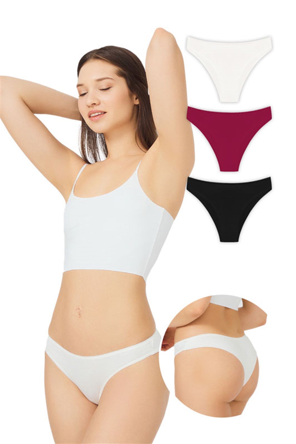 Pamuklu Basic Kadın Brezilya Külot 3'lü Paket - 1