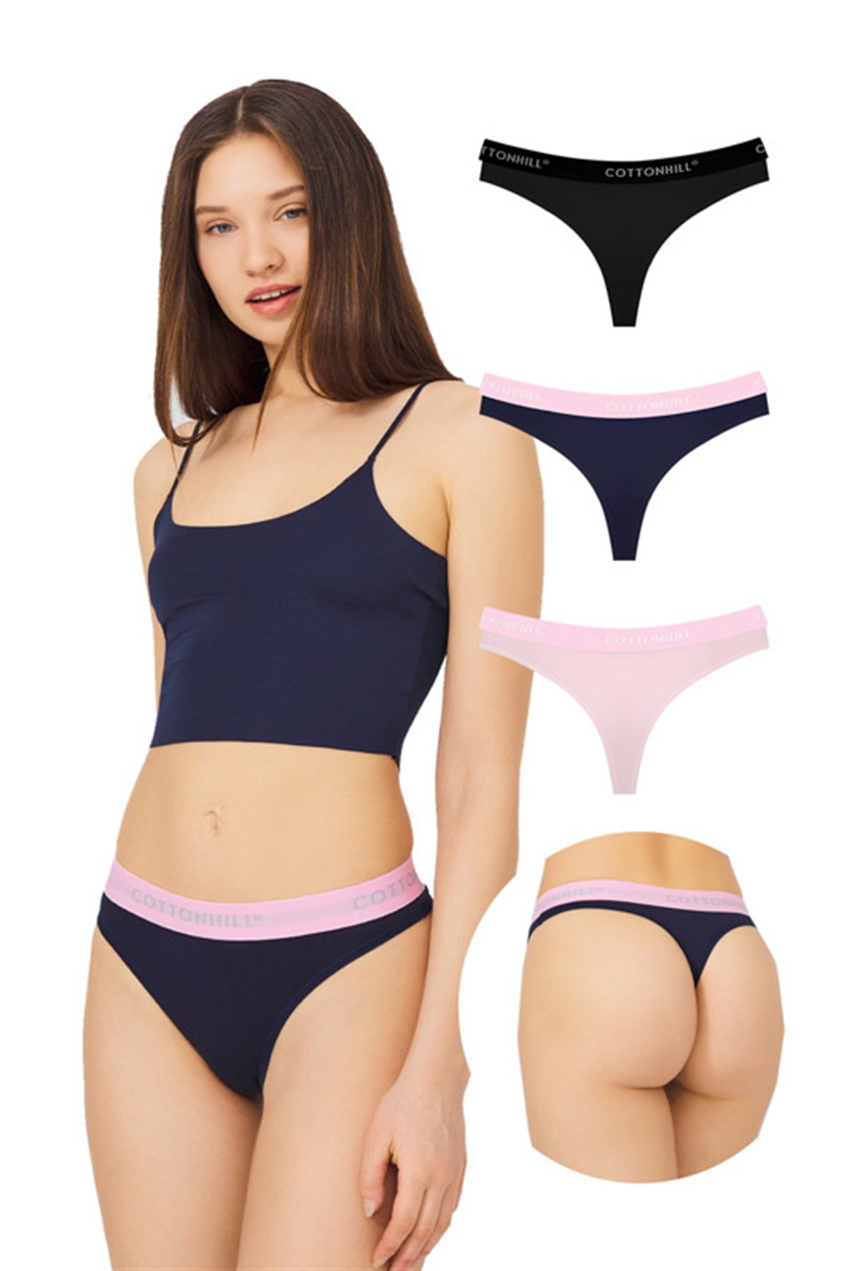 Pamuklu Basic Kadın Tanga Külot 3'lü Paket - 5