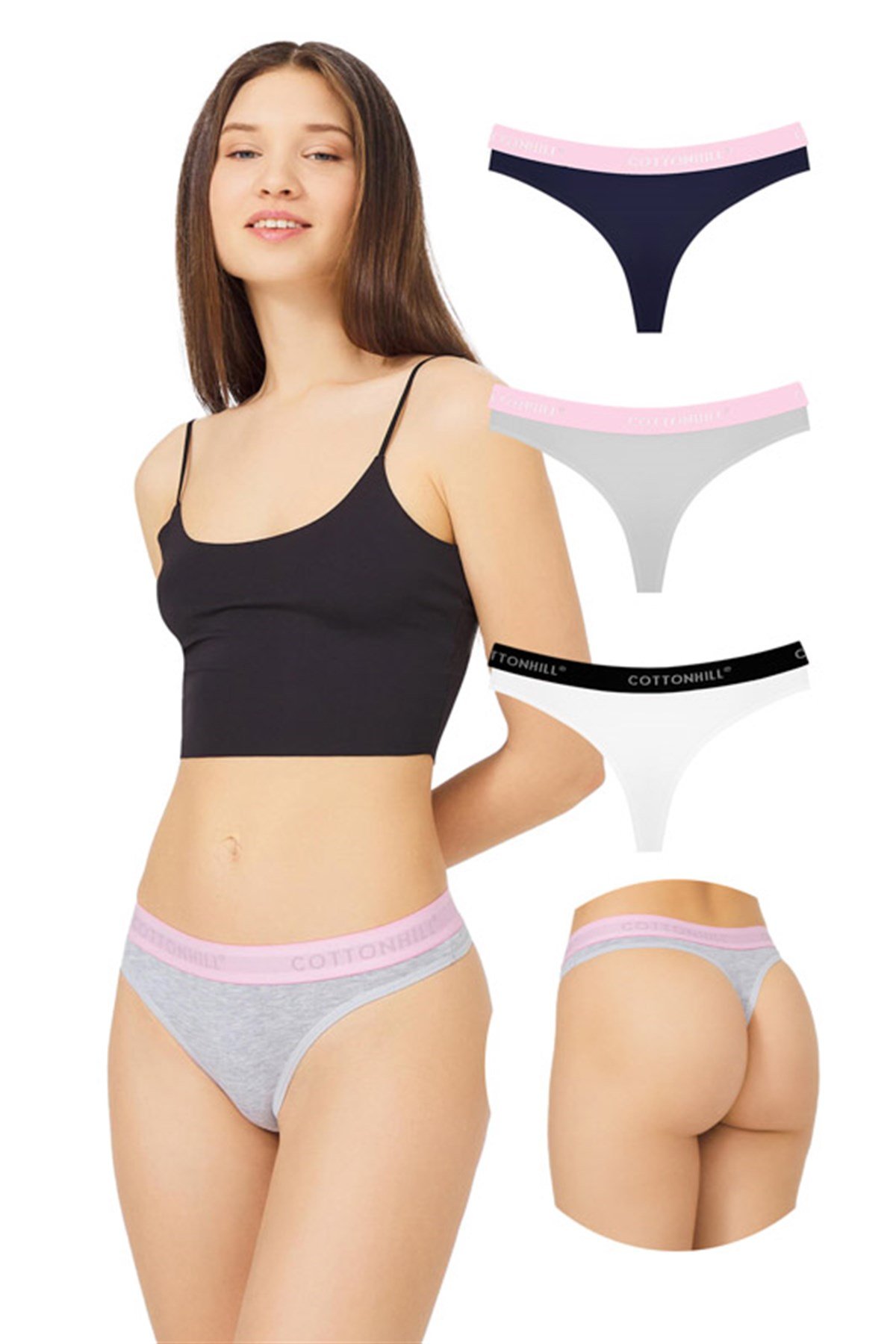 Pamuklu Basic Kadın Tanga Külot 3'lü Paket - 6