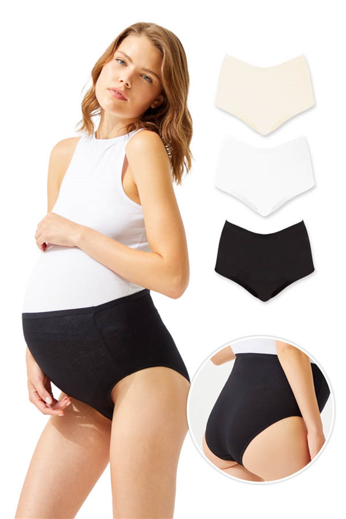 Pamuklu Yüksek Bel Hamile Bikini Külot 3'lü Paket