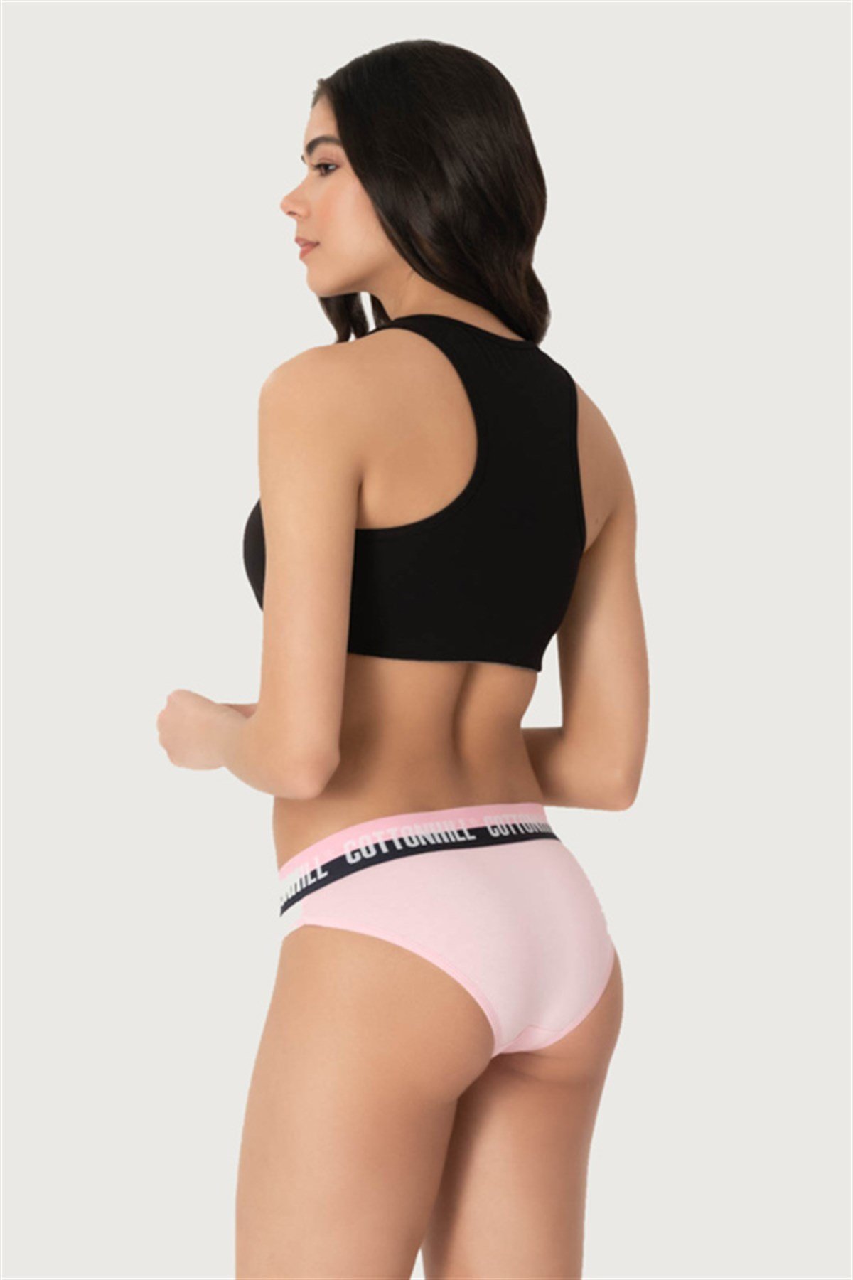 Pembe Basic Spor Kalın Lastikli Pamuk Kadın Bikini Külot