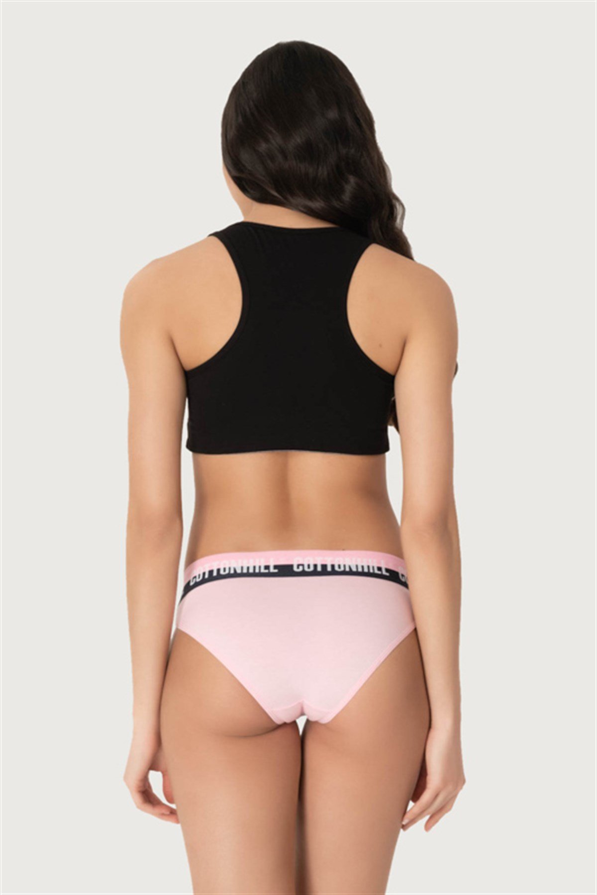 Pembe Basic Spor Kalın Lastikli Pamuk Kadın Bikini Külot