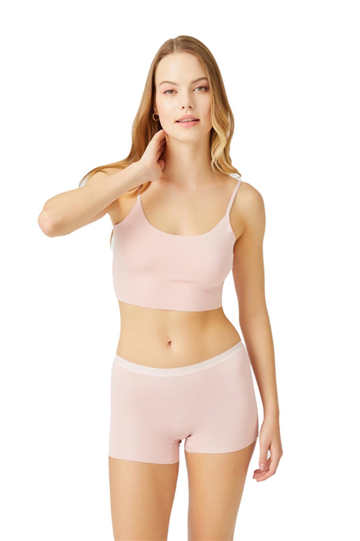 Pudra Basic Lazer Kesim Dikişsiz Kadın Boxer Külot