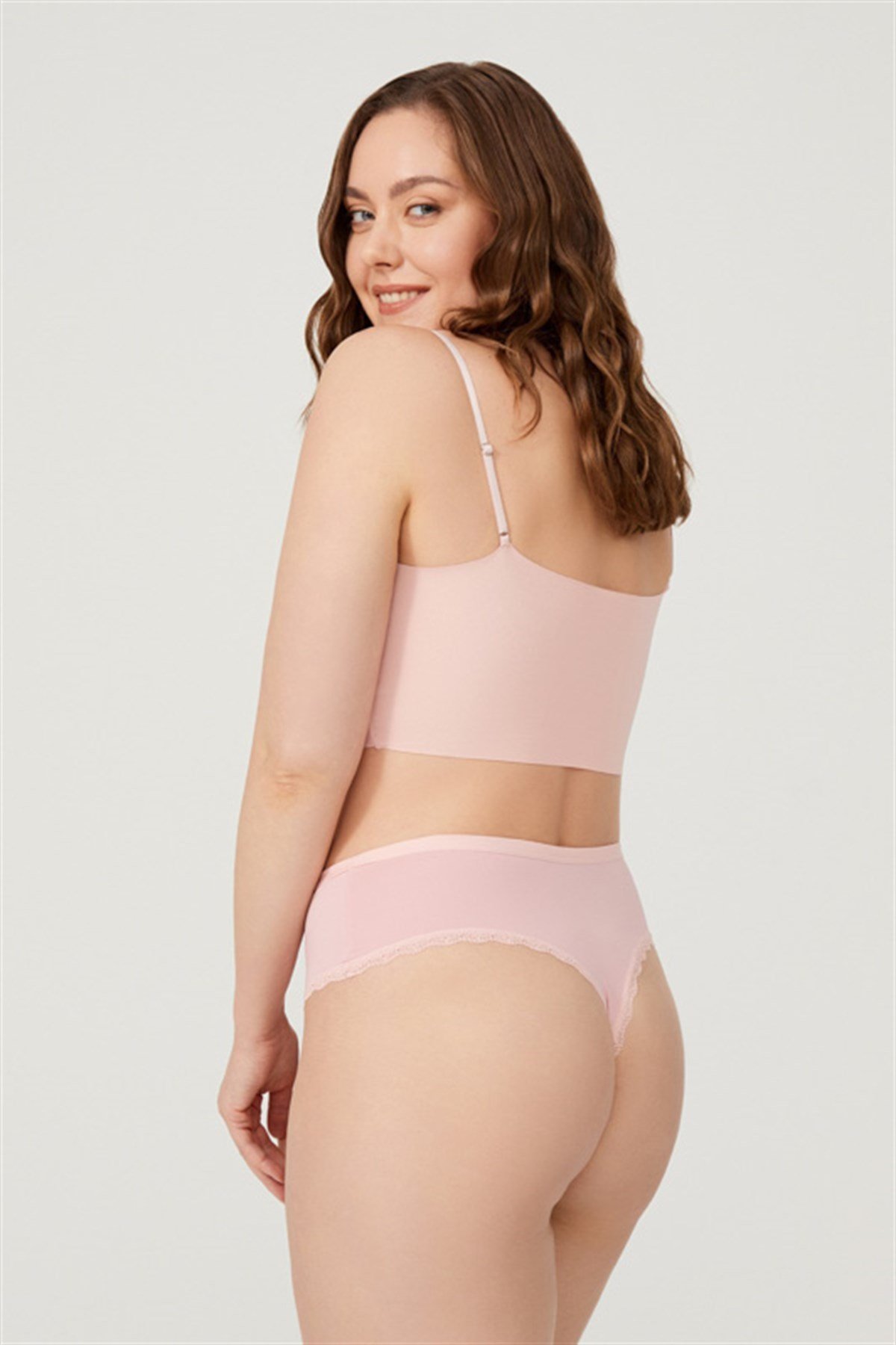 Pudra Dantel Detaylı Mikrofiber Büyük Beden Tanga Külot