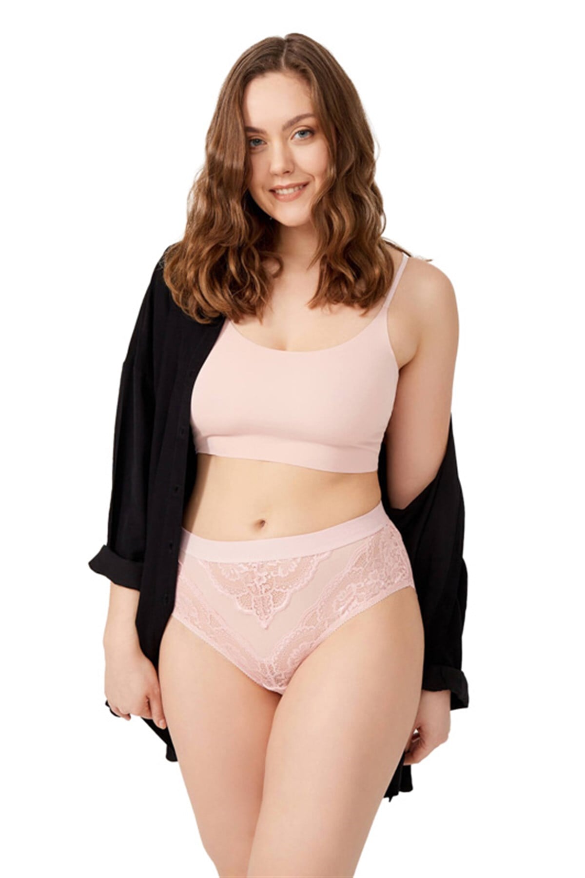 Pudra Dantelli Arkası Transparan Büyük Beden Bikini Külot