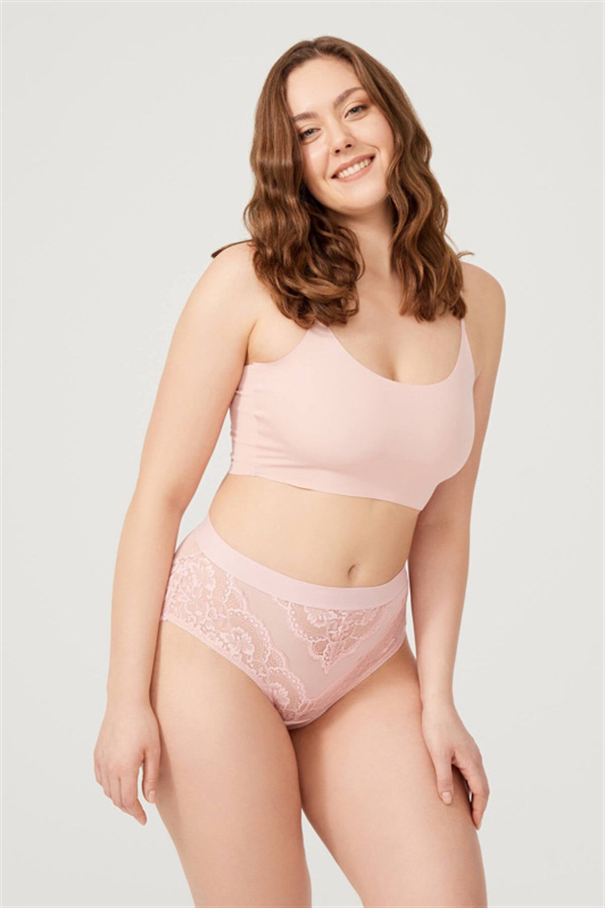 Pudra Dantelli Arkası Transparan Büyük Beden Bikini Külot