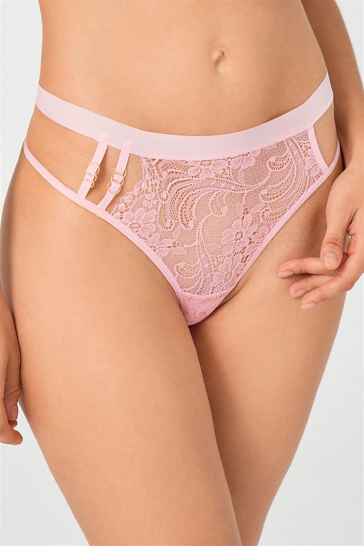 Pudra Dantelli Lastik Detaylı Kadın String Külot