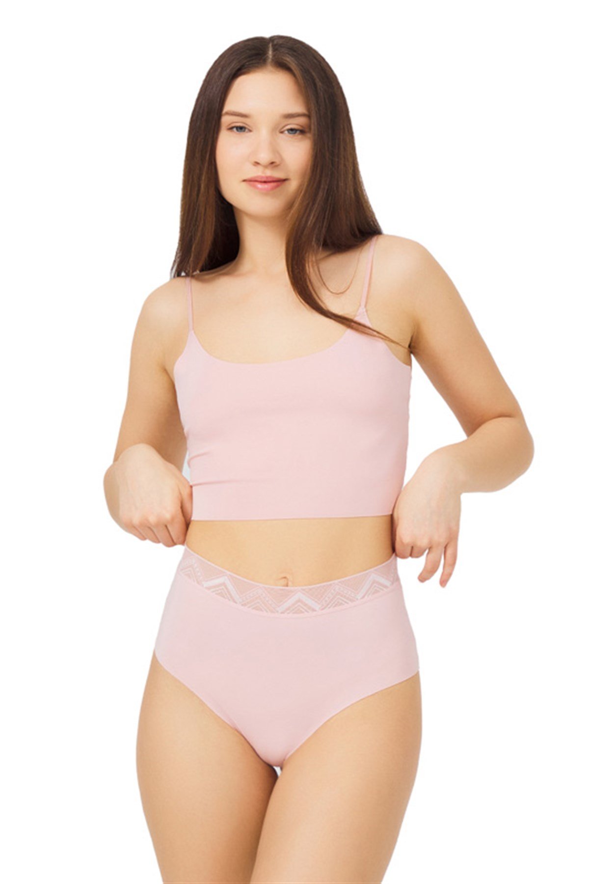Pudra Desenli Lastikli Yüksek Bel Lazer Kesim Kadın Bikini Külot