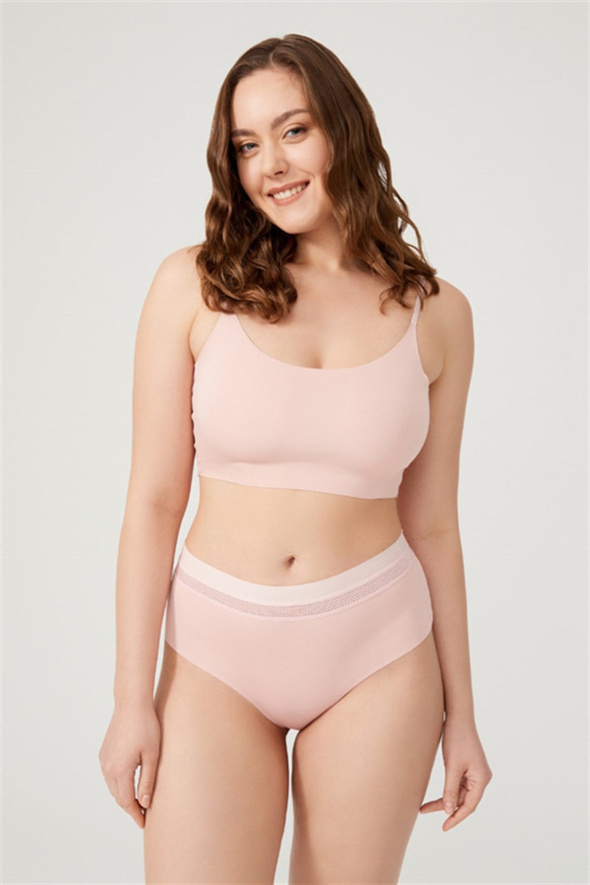 Pudra Lazer Kesim Lastik Detaylı Büyük Beden Bikini Külot