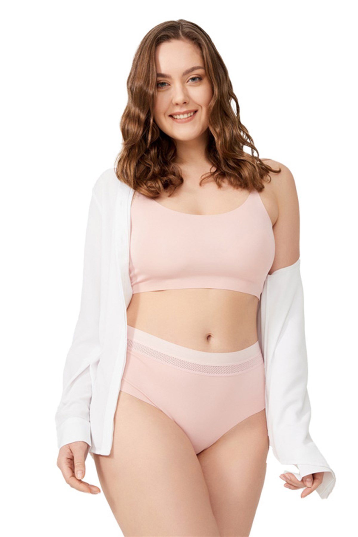 Pudra Lazer Kesim Lastik Detaylı Büyük Beden Bikini Külot