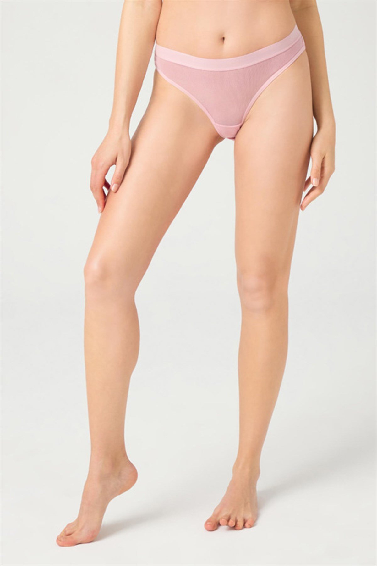 Pudra Transparan Lastik Detaylı Kadın Bikini Külot