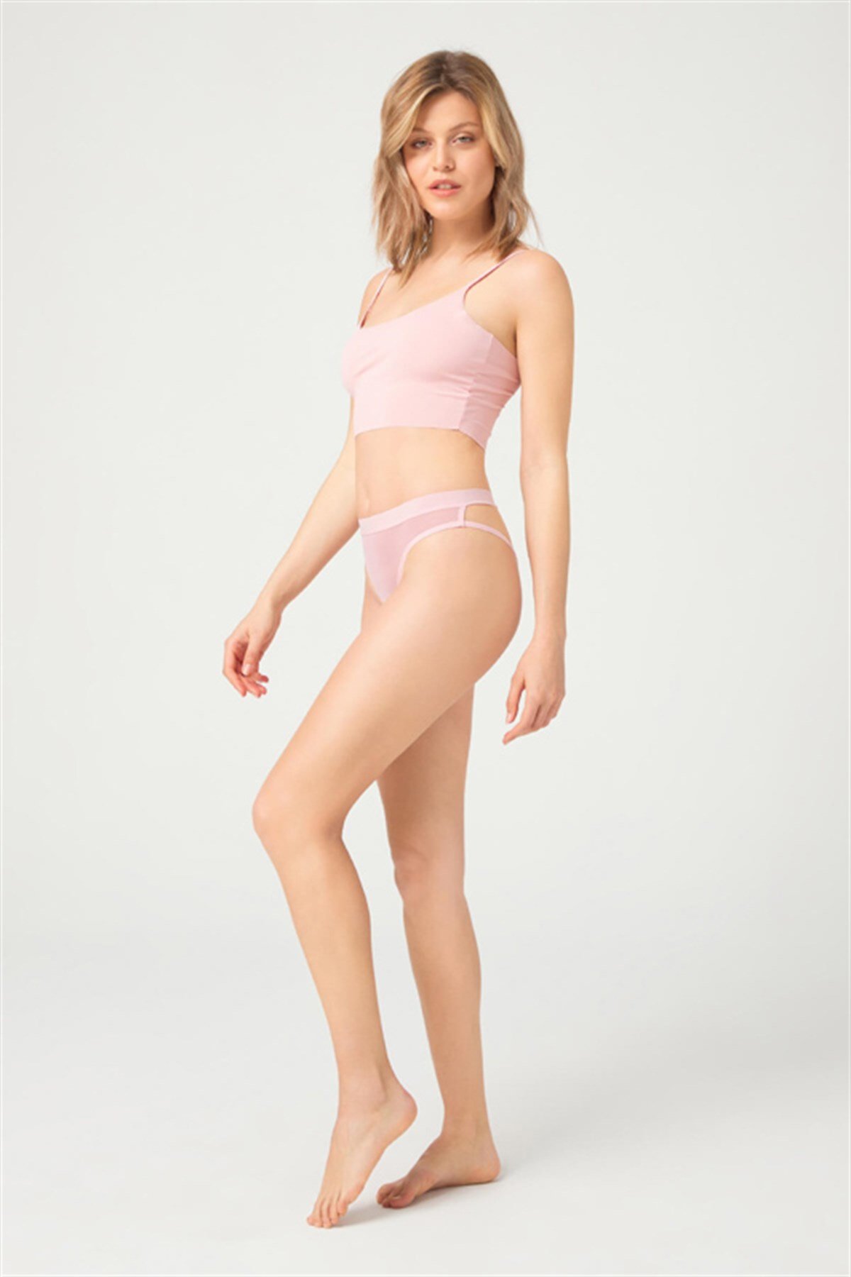 Pudra Transparan Taş İşleme Kadın Bikini Külot