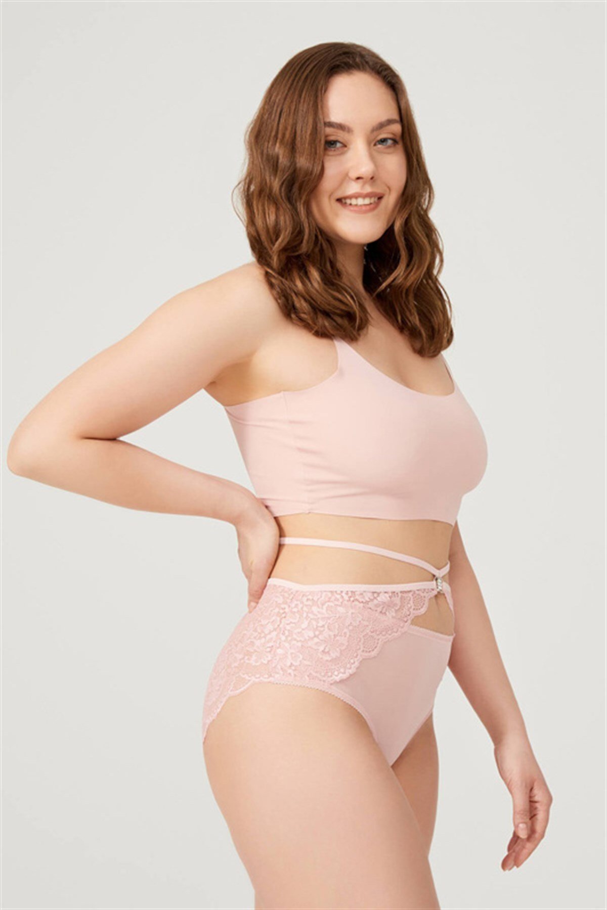 Pudra Önü Tül Arkası Dantelli Büyük Beden Bikini Külot