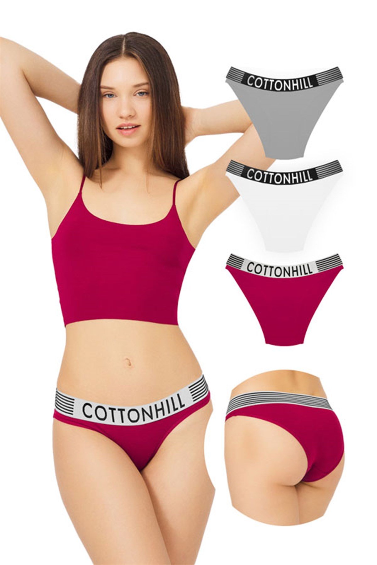 Şerit Lastikli Pamuklu Bikini Külot 3'lü Paket - 2