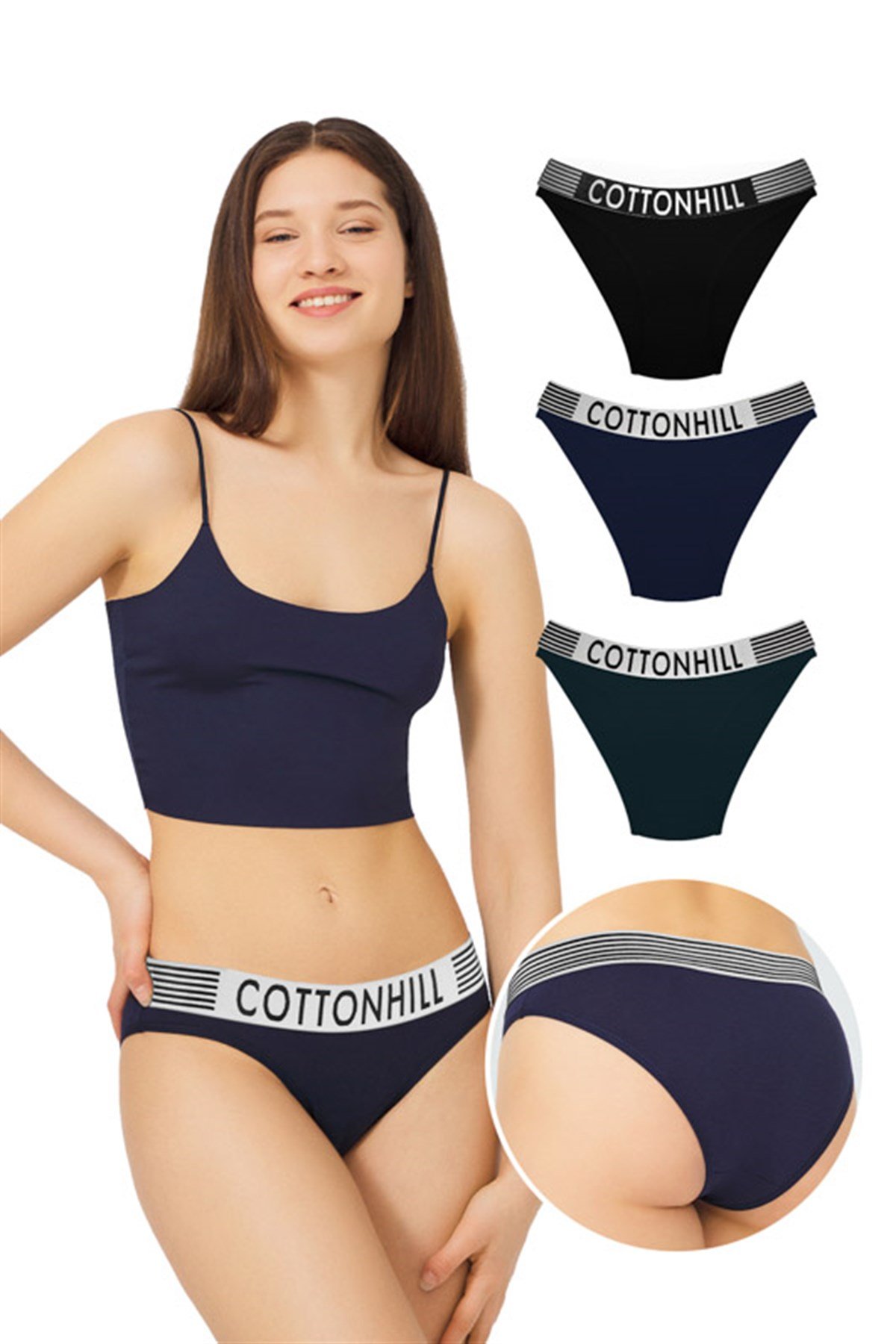 Şerit Lastikli Pamuklu Bikini Külot 3'lü Paket - 1