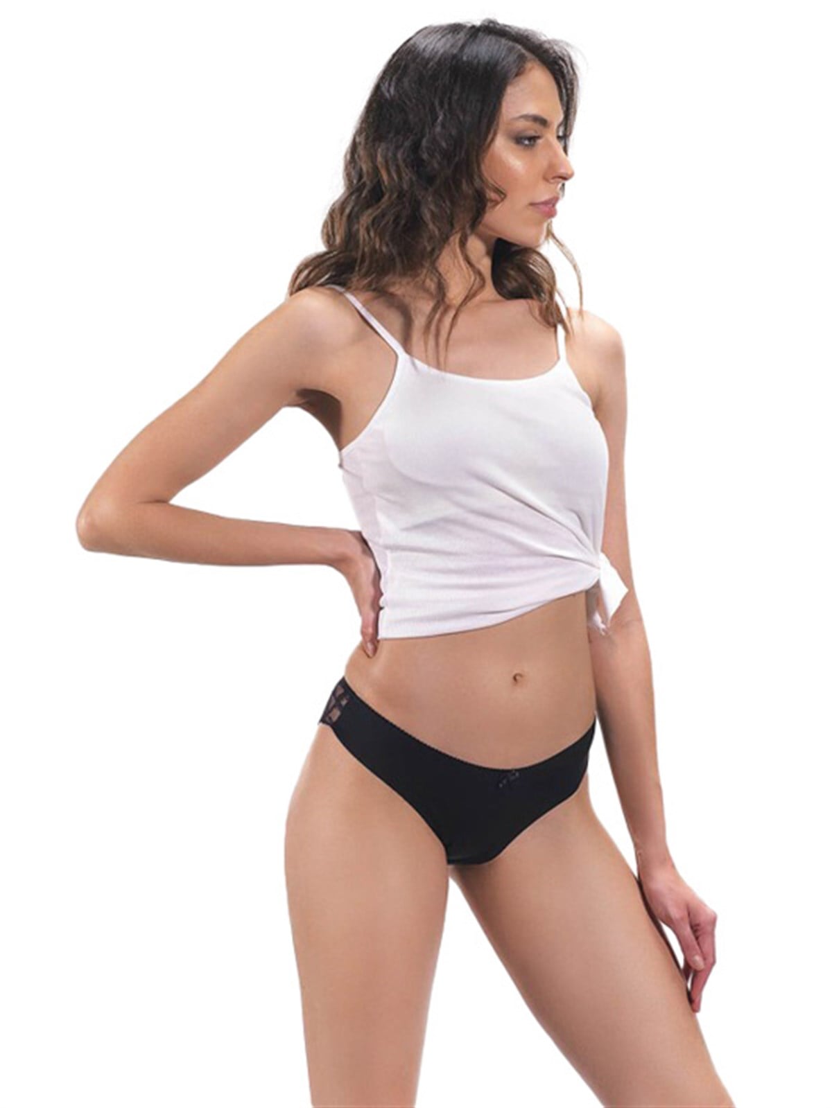 Siyah Arkası Dantelli Lazer Kesim Kadın Bikini Külot