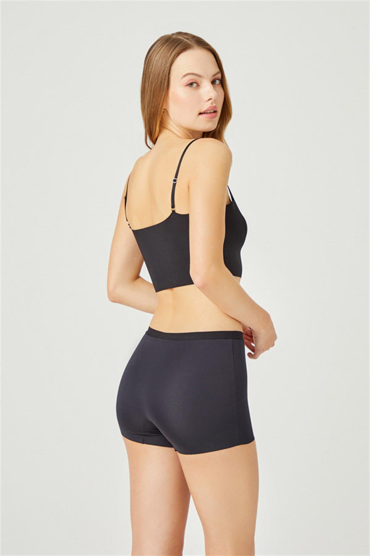 Siyah Basic Lazer Kesim Dikişsiz Kadın Boxer Külot