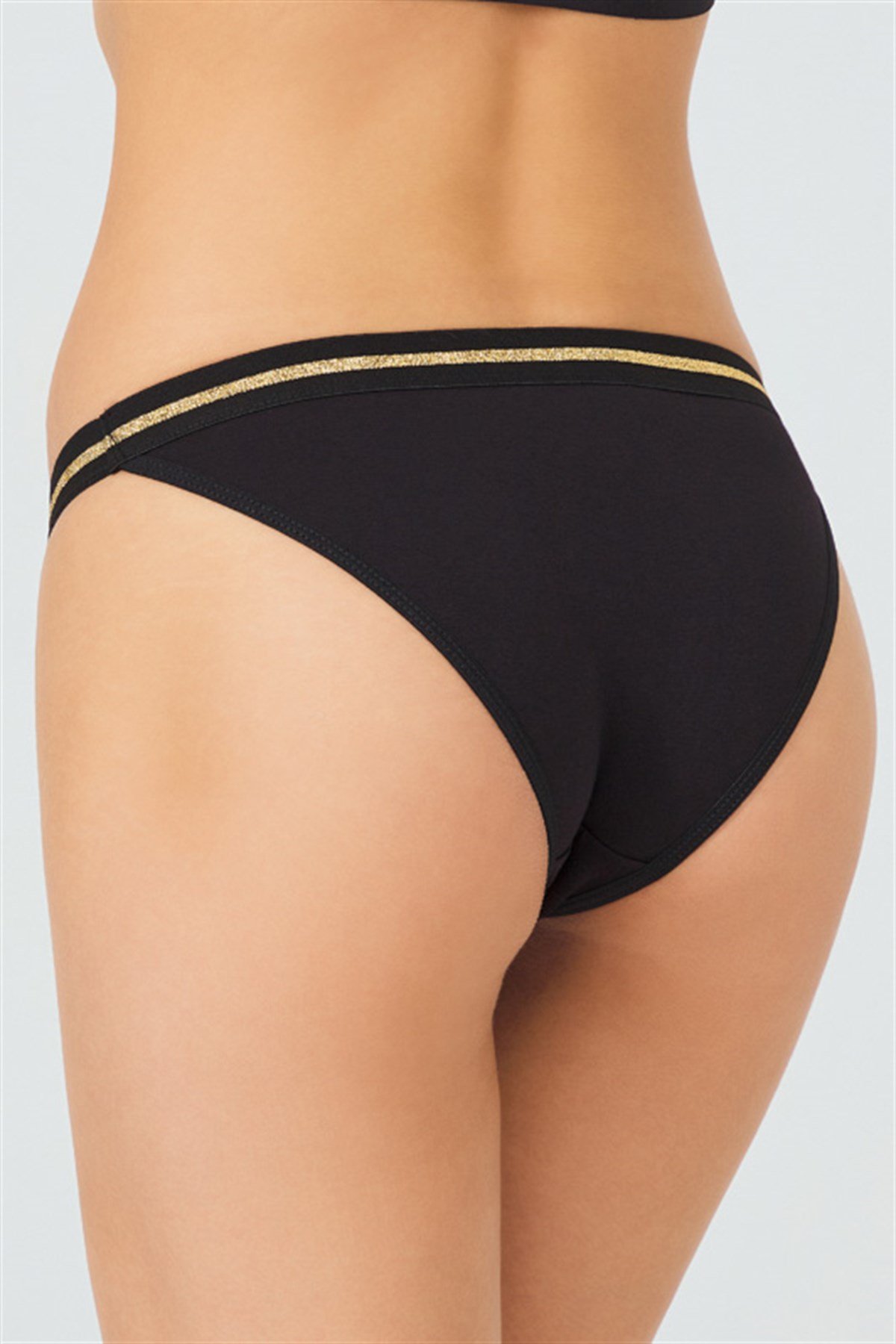 Siyah Simli Şerit Lastikli Bikini Külot
