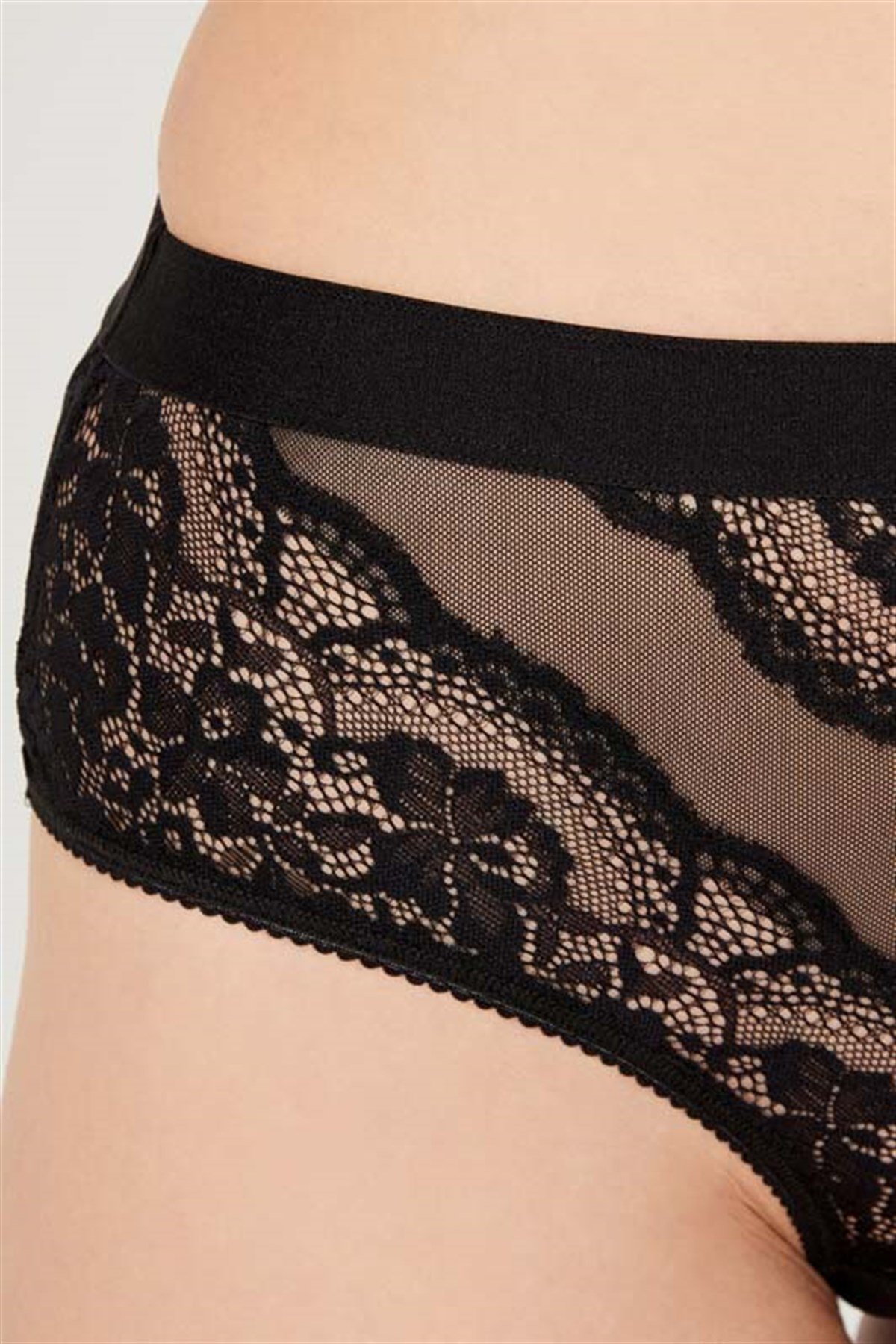 Siyah Dantelli Arkası Transparan Büyük Beden Bikini Külot
