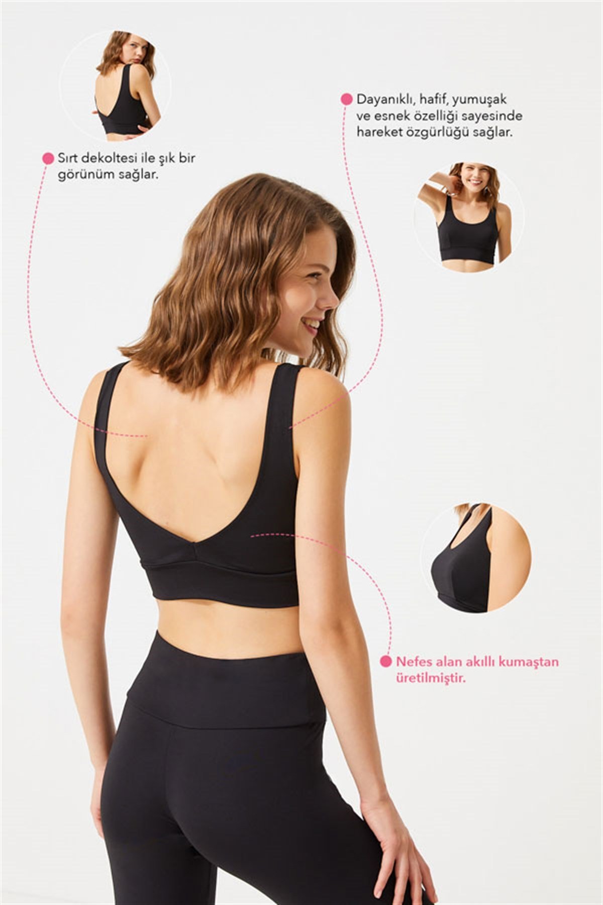 Siyah Hafif Destekli Sırt Detaylı Kaplı Crop Top Büstiyer