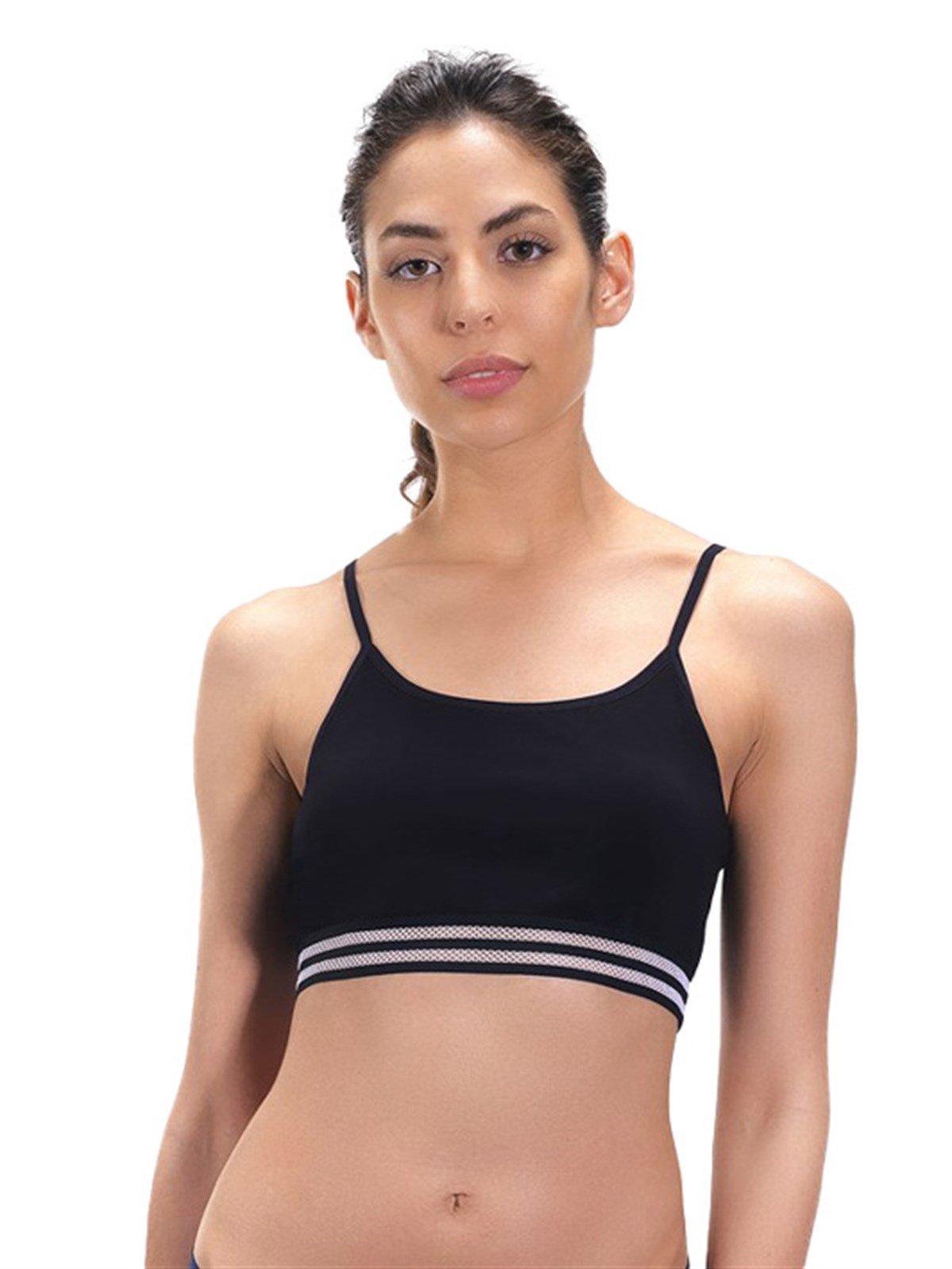 Siyah İnce Askılı Spor Kaplı Pamuk Balensiz Kadın Bralet Sütyen
