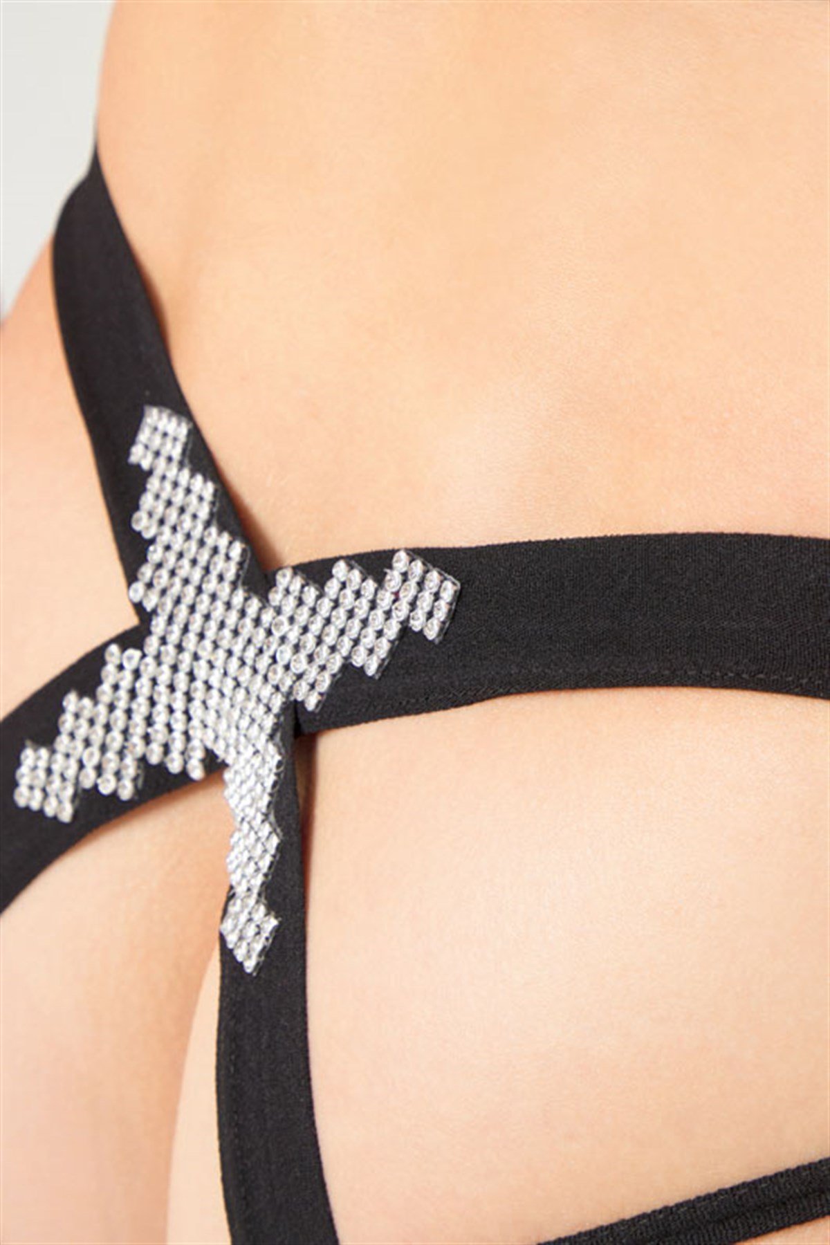Siyah Transparan Taş İşleme Kadın Bikini Külot
