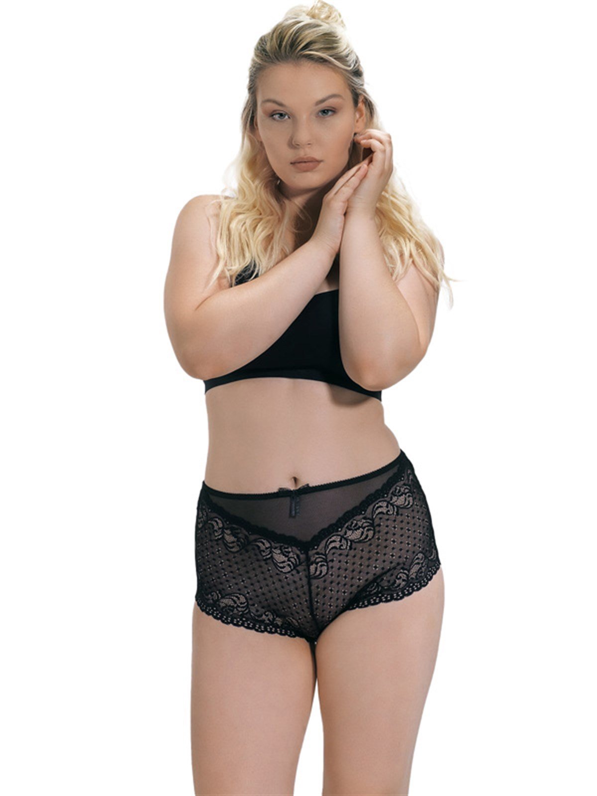 Siyah Transparan Dantelli Esnek Büyük Beden Kadın Bikini Külot