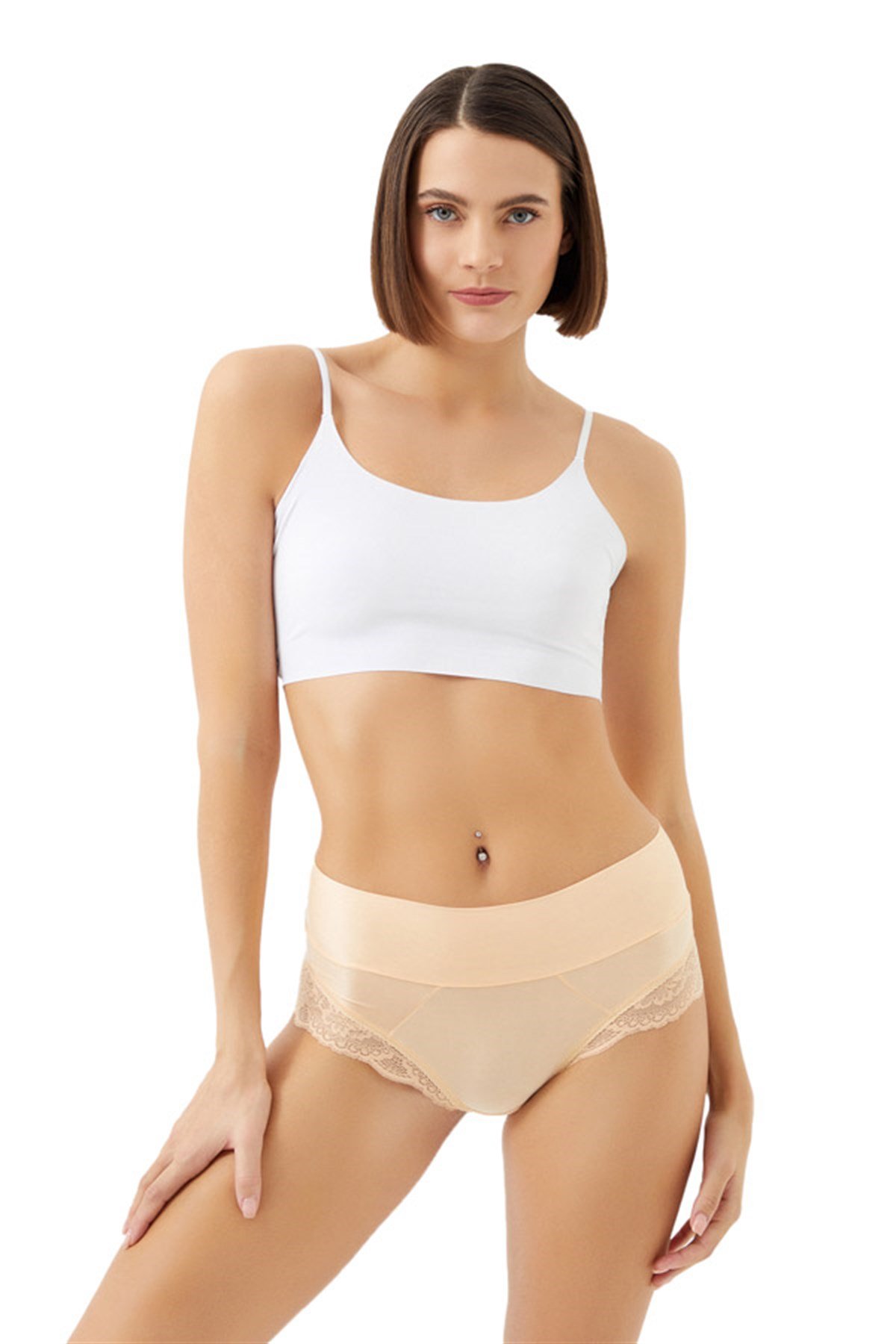 Ten Dantel Detaylı Mikro Saten Yüksek Bel Kadın Bikini Külot